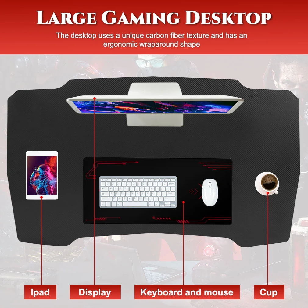 BestOffice 39.4in Z Shaped Computer Gamaing Desk with Headphone Hook for Game Players, Red
