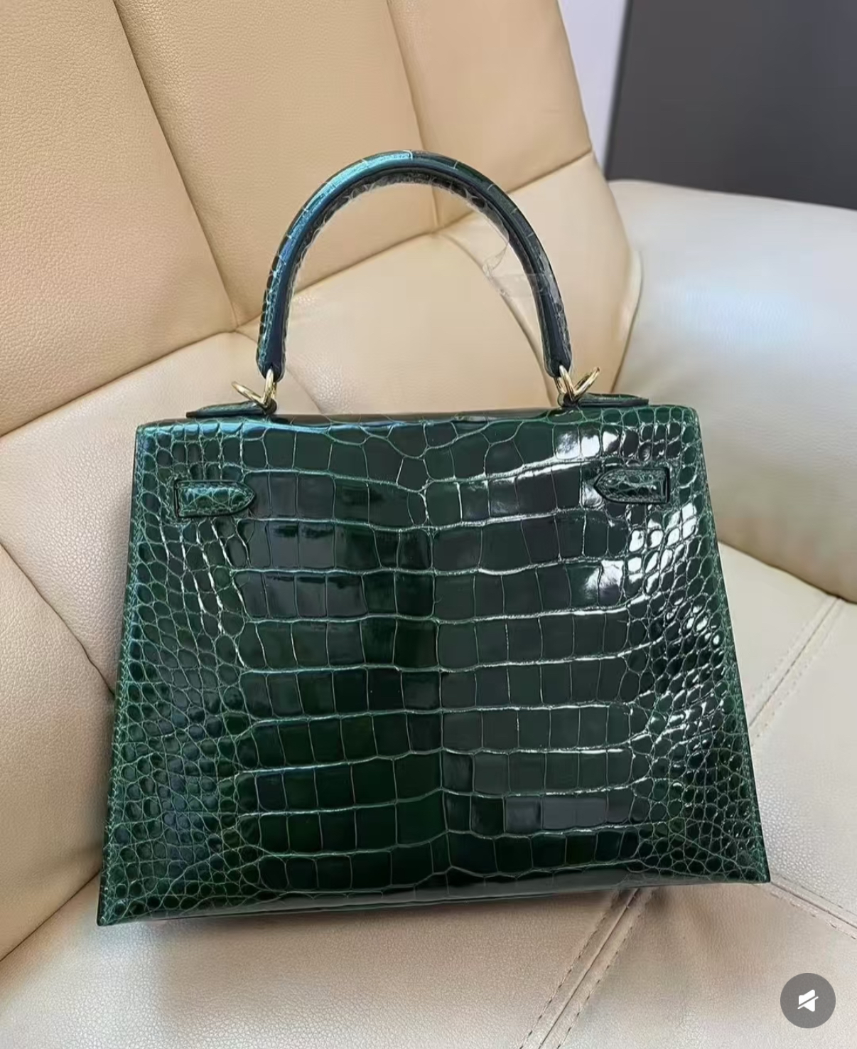 Kelly 25-28 gold buckle American crocodile shiny emerald green custom