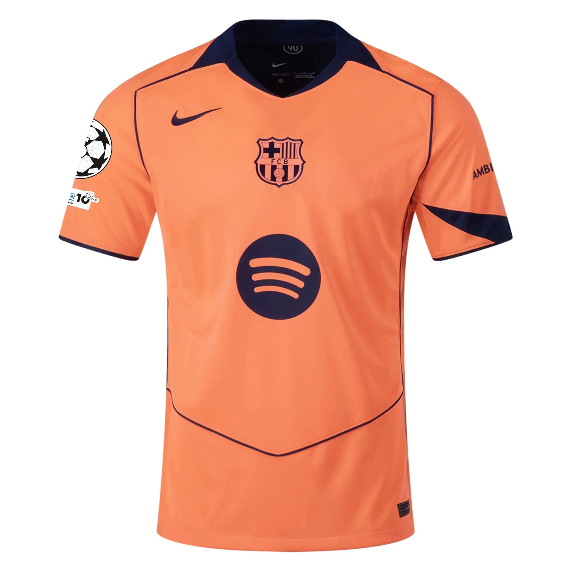 Nike Lewandowski FC Barcelona Third T90 Authentic Jersey 25/26 w/ Champions League Patches (Mango/Navy)