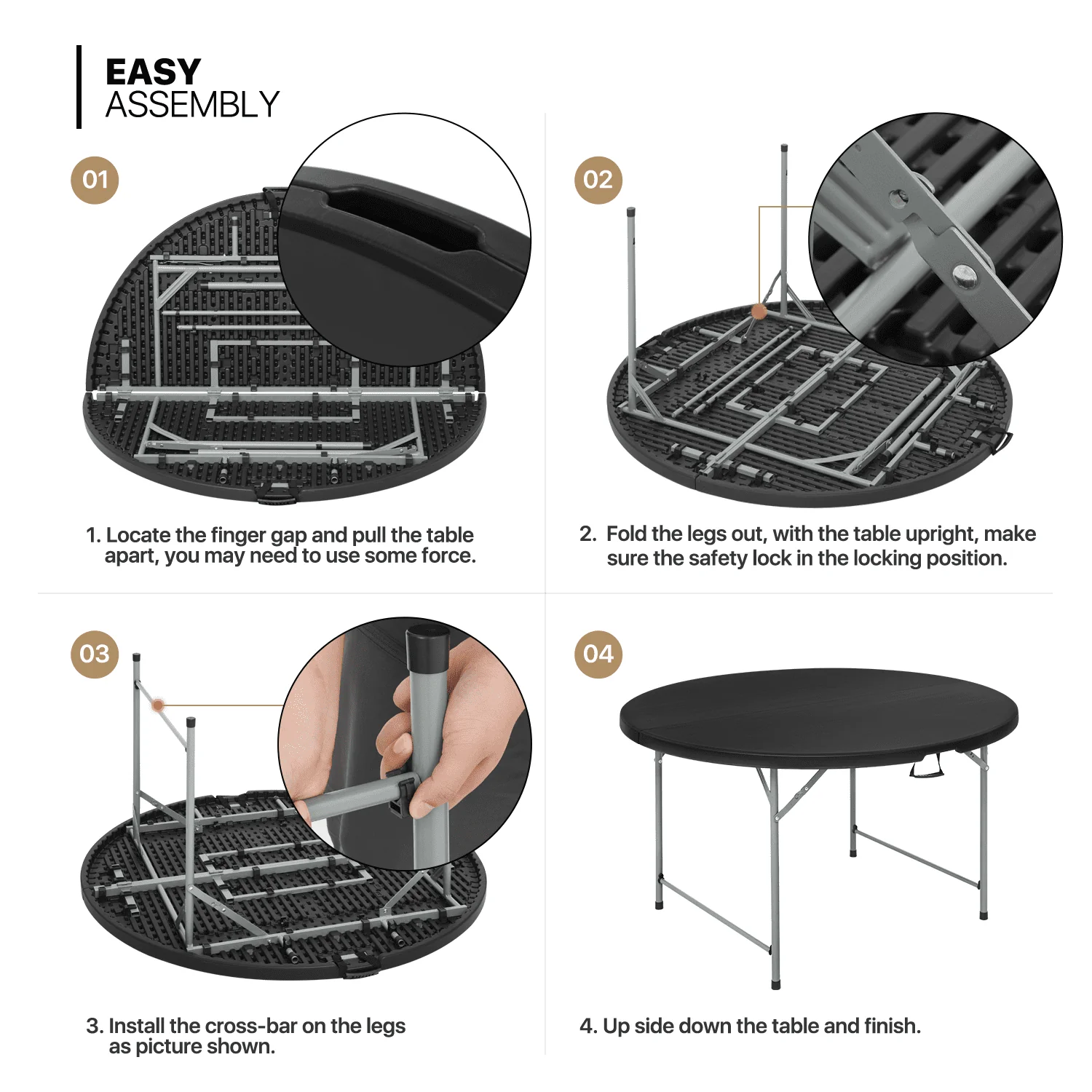 Magshion 11 Pieces 4.5 Ft Foldable Card Table and Chair Set, Folding Round Table Camp Picnic Desk with Handle and Chairs for Indoor Outdoor, Black