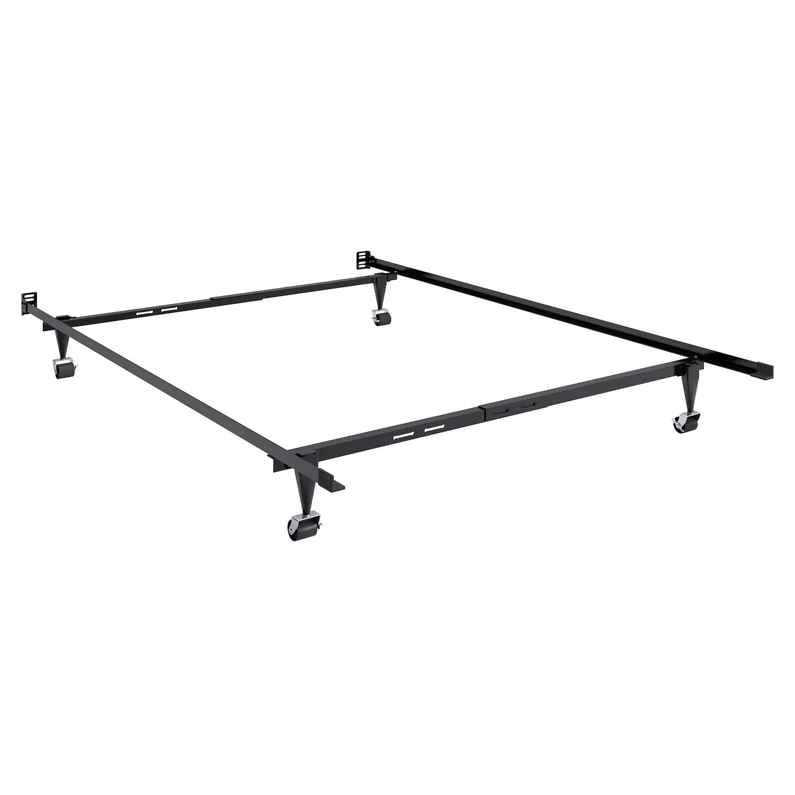 CorLiving Adjustable Queen to King Durable Black Metal Bed Frame with Locking Wheels - Box Spring Required