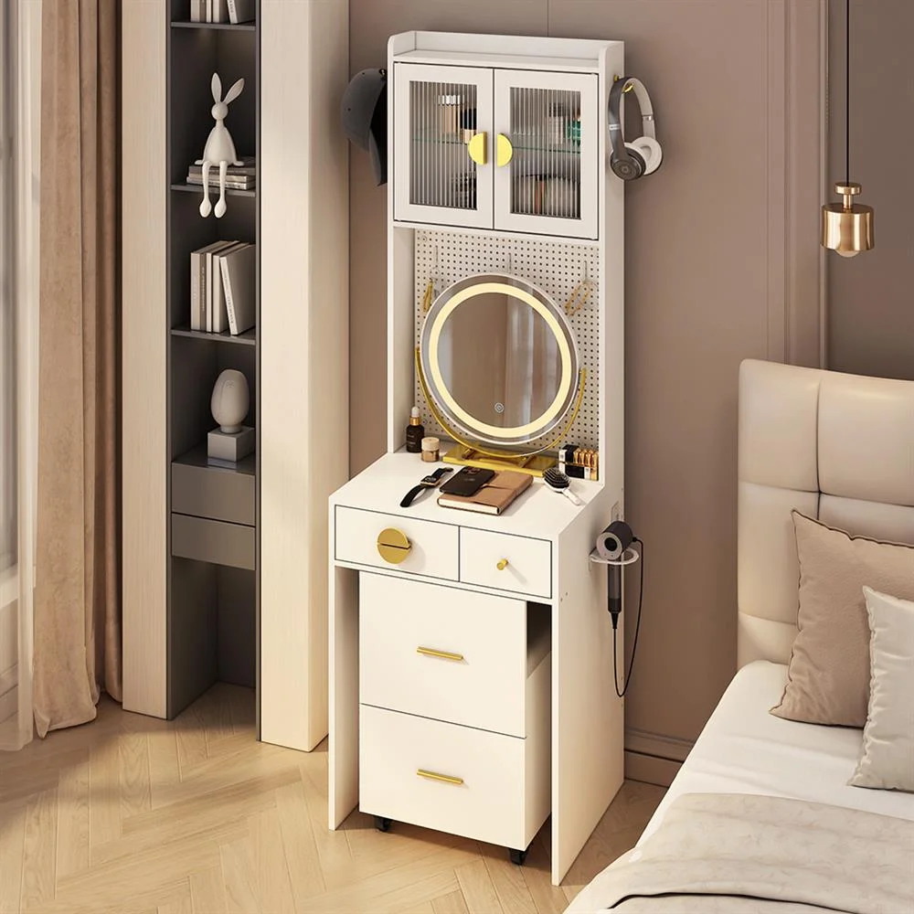 EDOEMSE Table & Chair Vanity Set, Vanity Set,Small Vanity Desk with Mirror and LED Lights, Makeup Table with Charging Station and drawers,Gray