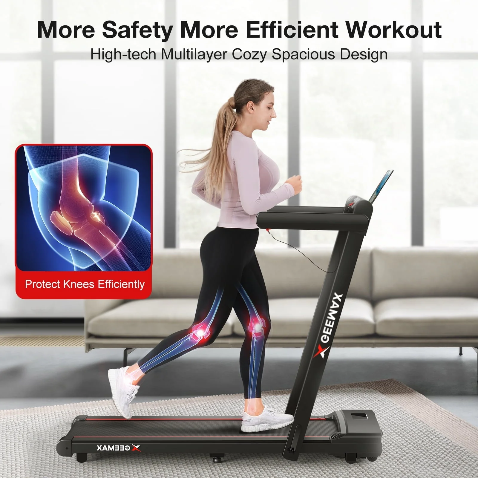 GEEMAX 3.0HP 2 in 1 Dual Display Folding Treadmill Under Desk Treadmill W/APP and 12 Pre-Set Fitness Exercise Programs & Remote Control Electric Treadmill Jogging Machine , 265 lb Capacity 0.6-7.5MPH