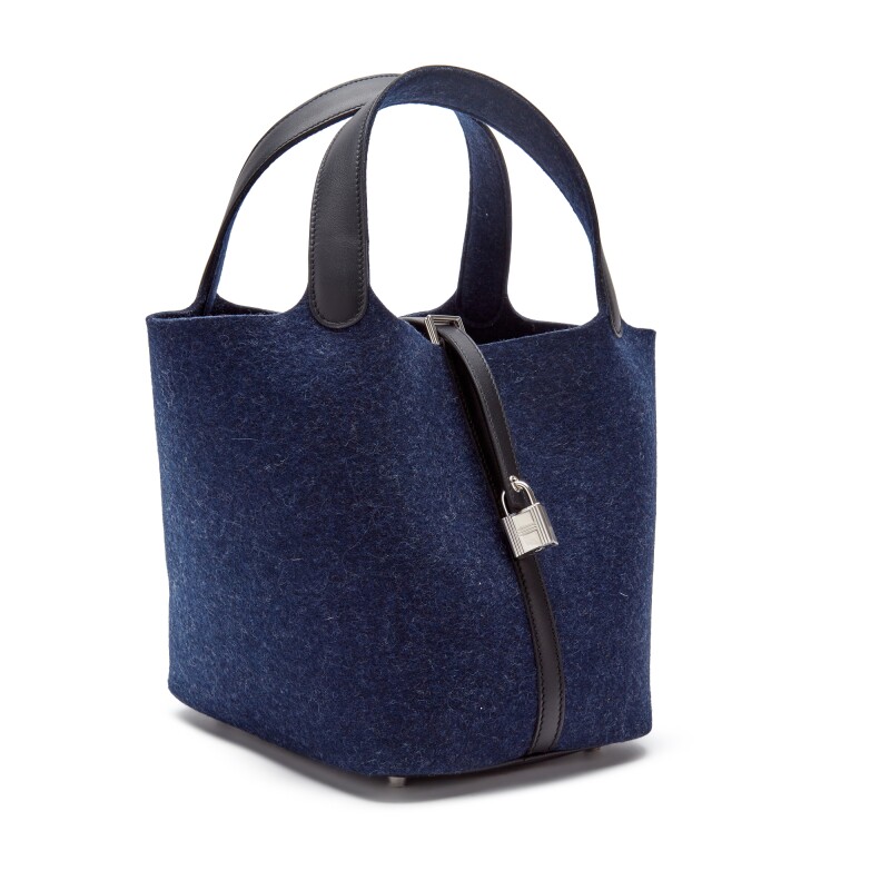 Blue Nuit Feutre Wool and Black Swift Picotin Lock 22 Palladium Hardware