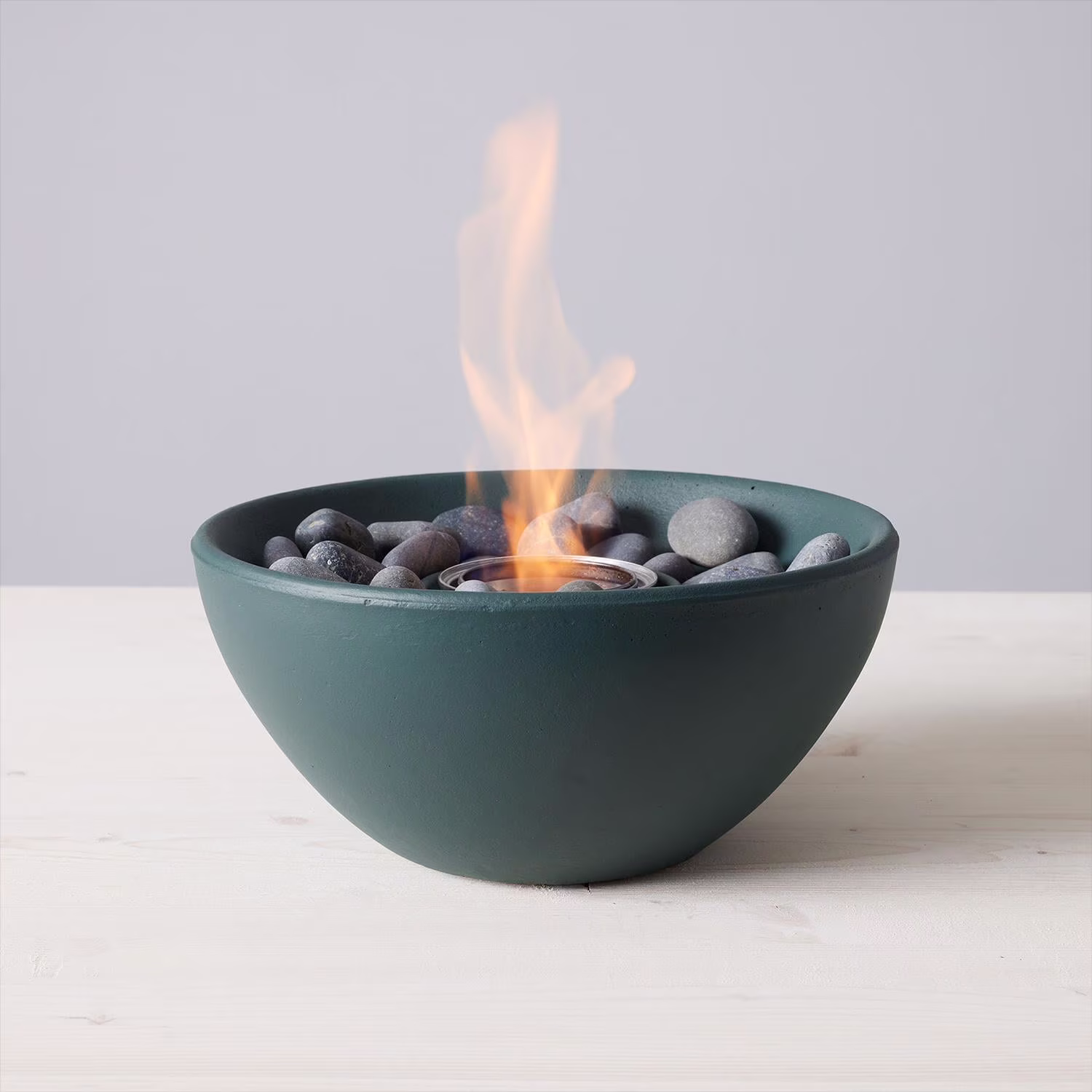 TerraFlame Basin Table Top Fire Bowl Gel Fuel - Stone Cast - White
