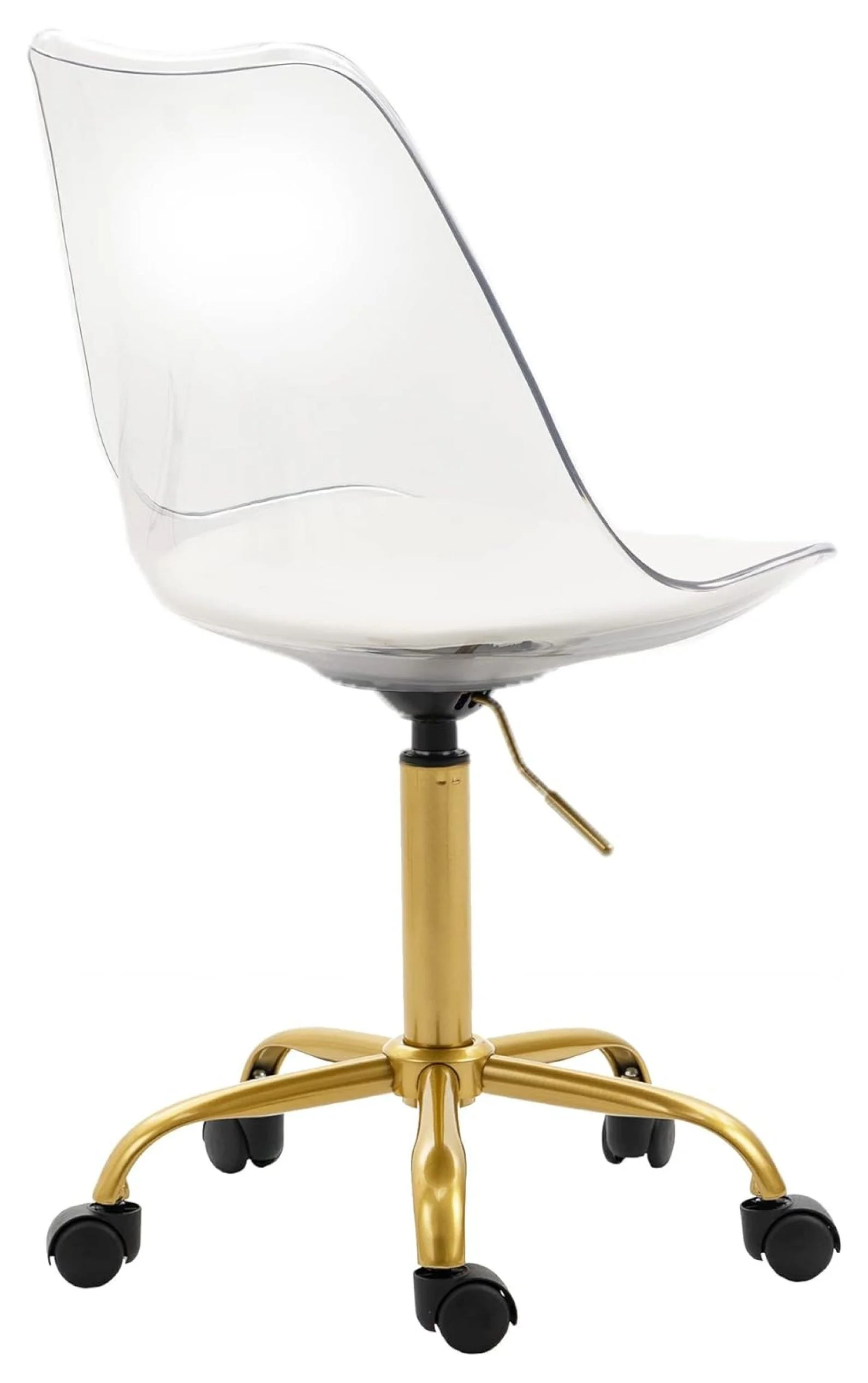 saney Clear Rolling Chair, Armless Desk Chair with Golden Feet Swivel Molded Plastic Shell Adjustable Home Office Chair with Wheels, Clear