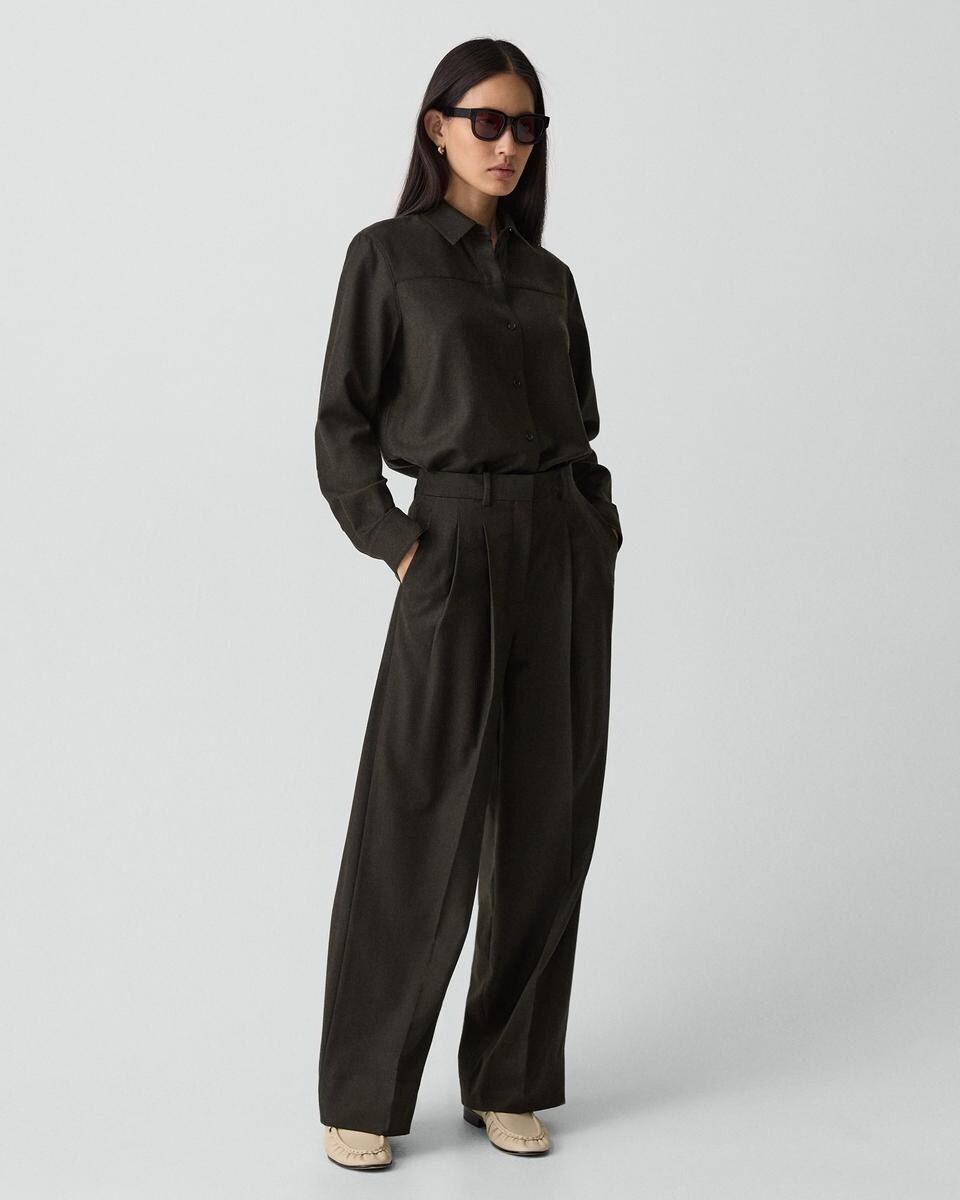 Double Pleat Pant, 33'' in Sleek Flannel