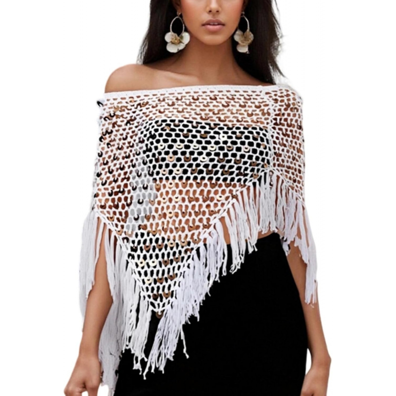 Women Sheer Poncho Top Lightweight Knit Crochet Shrug