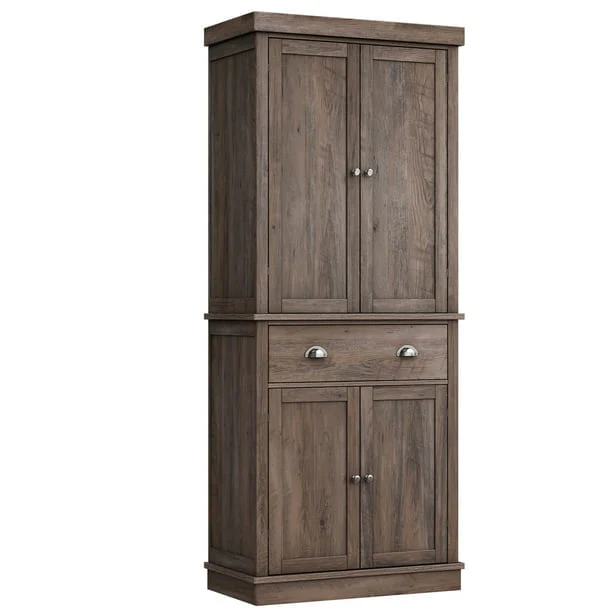 Homfa 72.4'' Tall Kitchen Pantry with 4 Doors, Large Drawer Storage Cabinet for Dining Room Living Room, White