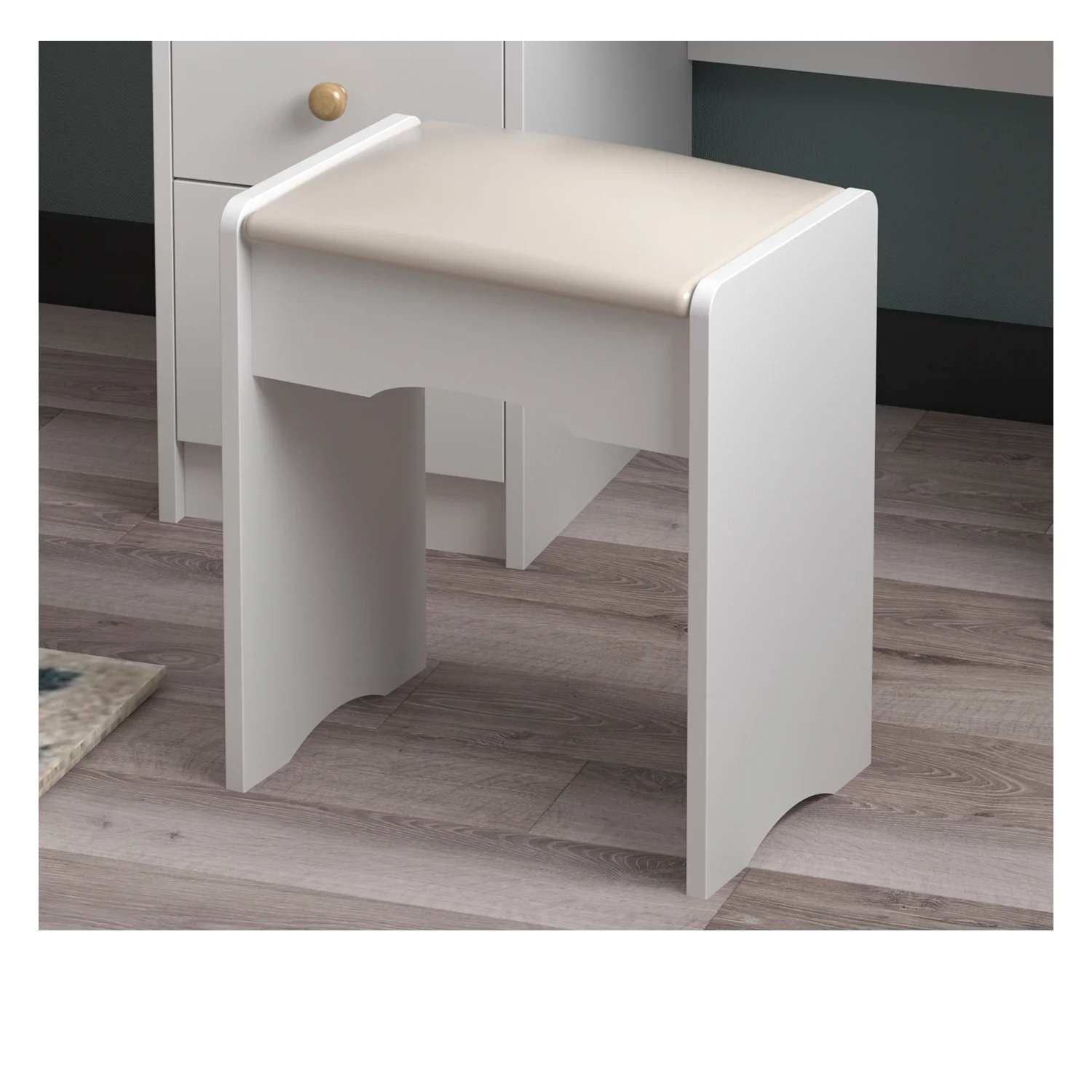 MONSLIPA Makeup Vanity Desk Set w/ Light, Sturdy Dressing Vanity Table with Bench, Shelves & Drawers