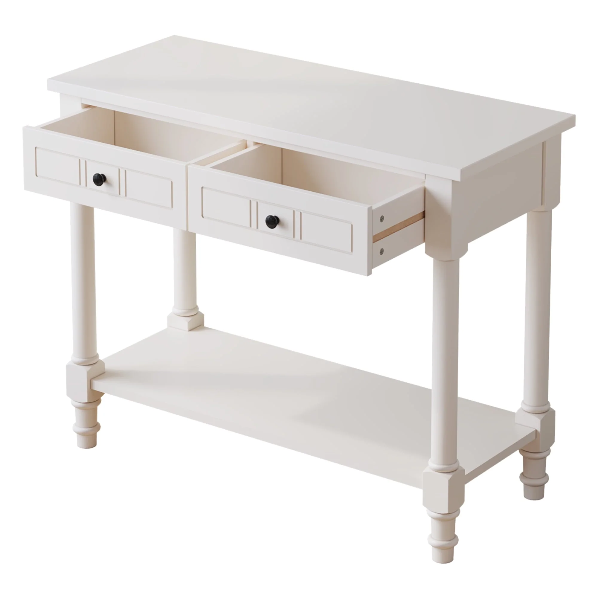 Ktaxon Wooden Console Table with 2 Drawers and Storage Shelf, Sofa Table Entryway Table Side Desk TV Stand for Living Room Hallway Kitchen, Ivory White