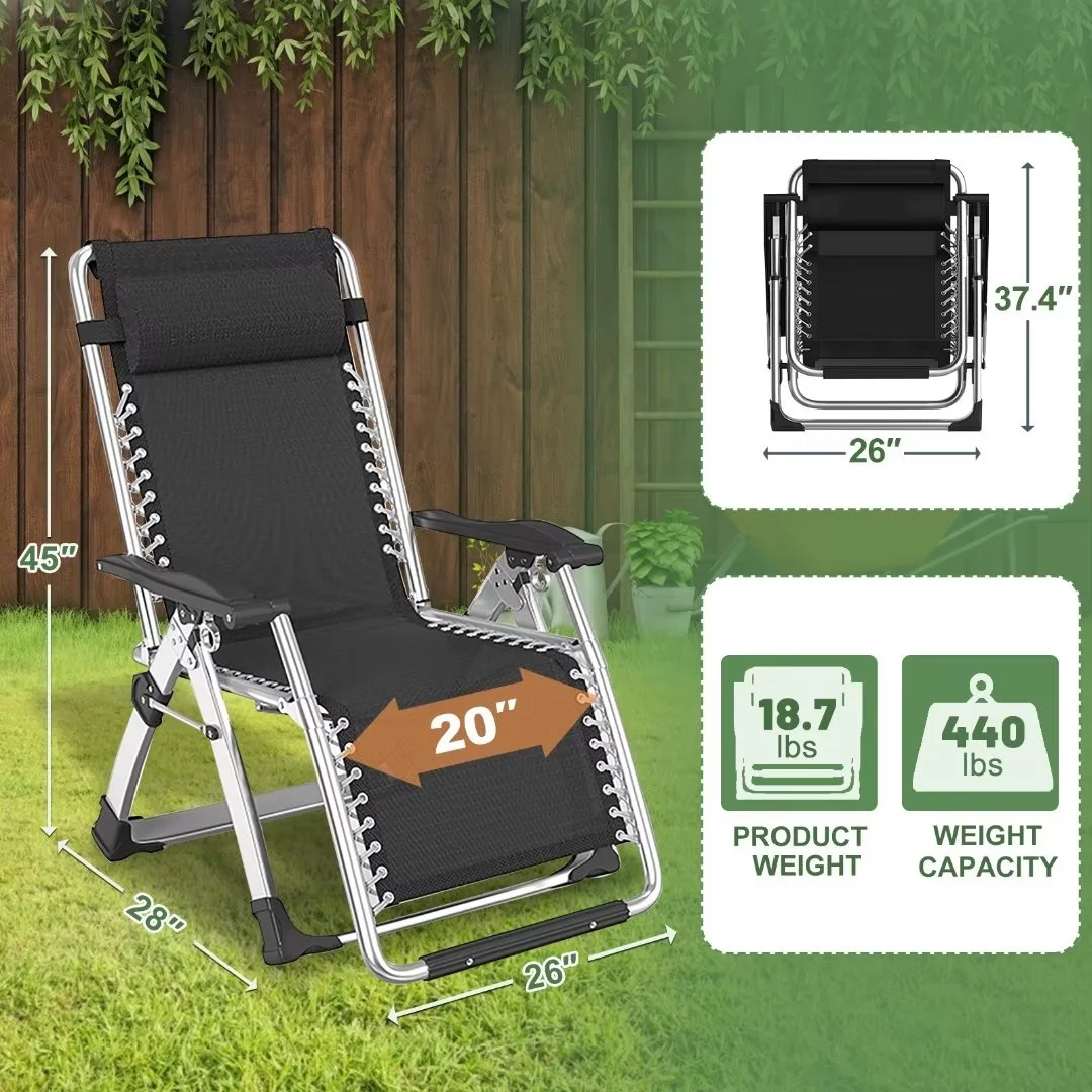 NAIZEA 2 Pack Zero Gravity Chair. Foldable Portable Lawn Recliner with Cushion. Headrest. Cup Holder. Black