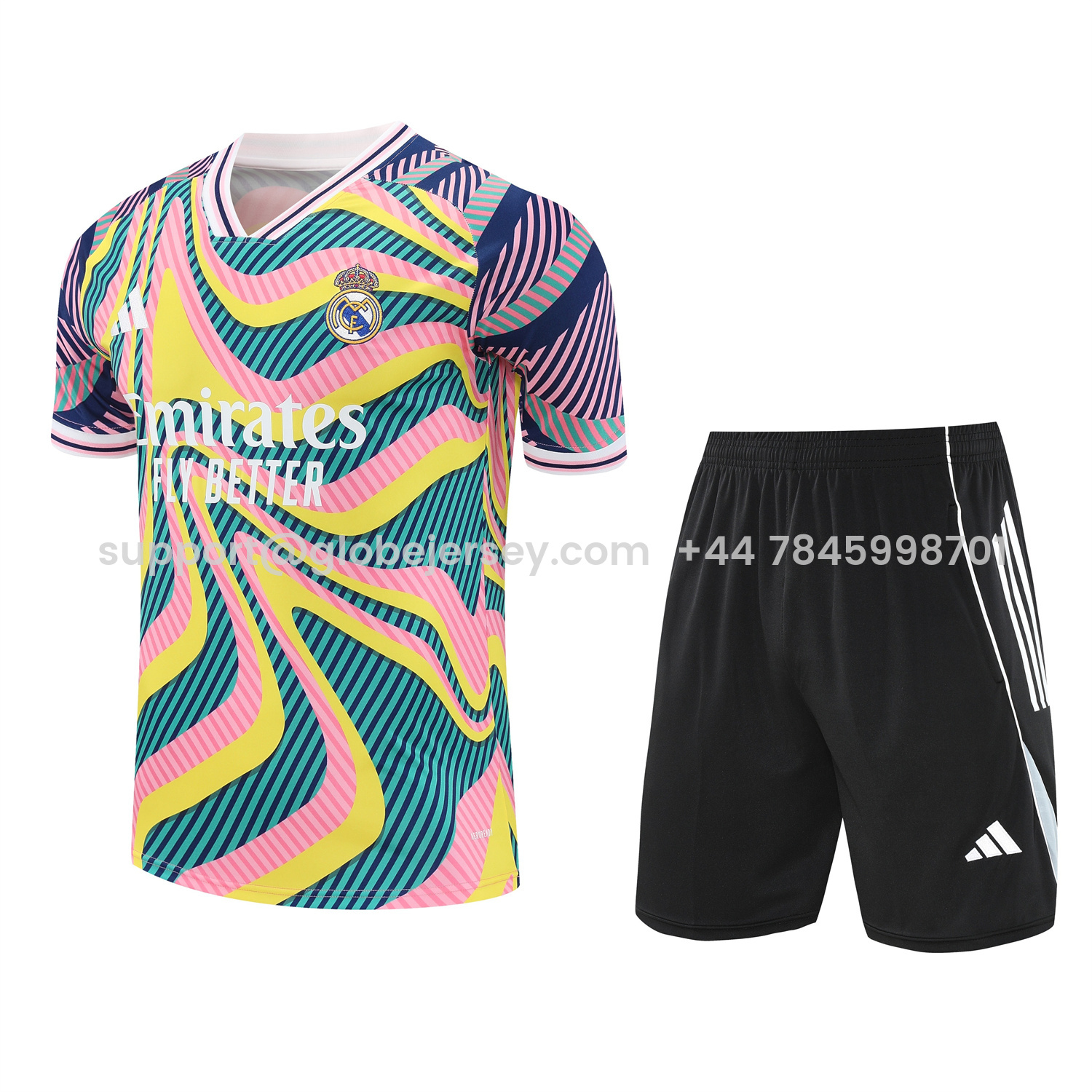 Real Madrid 25-26 Short-Sleeve Training Set - Colorful Curve Pattern Top & Black Shorts