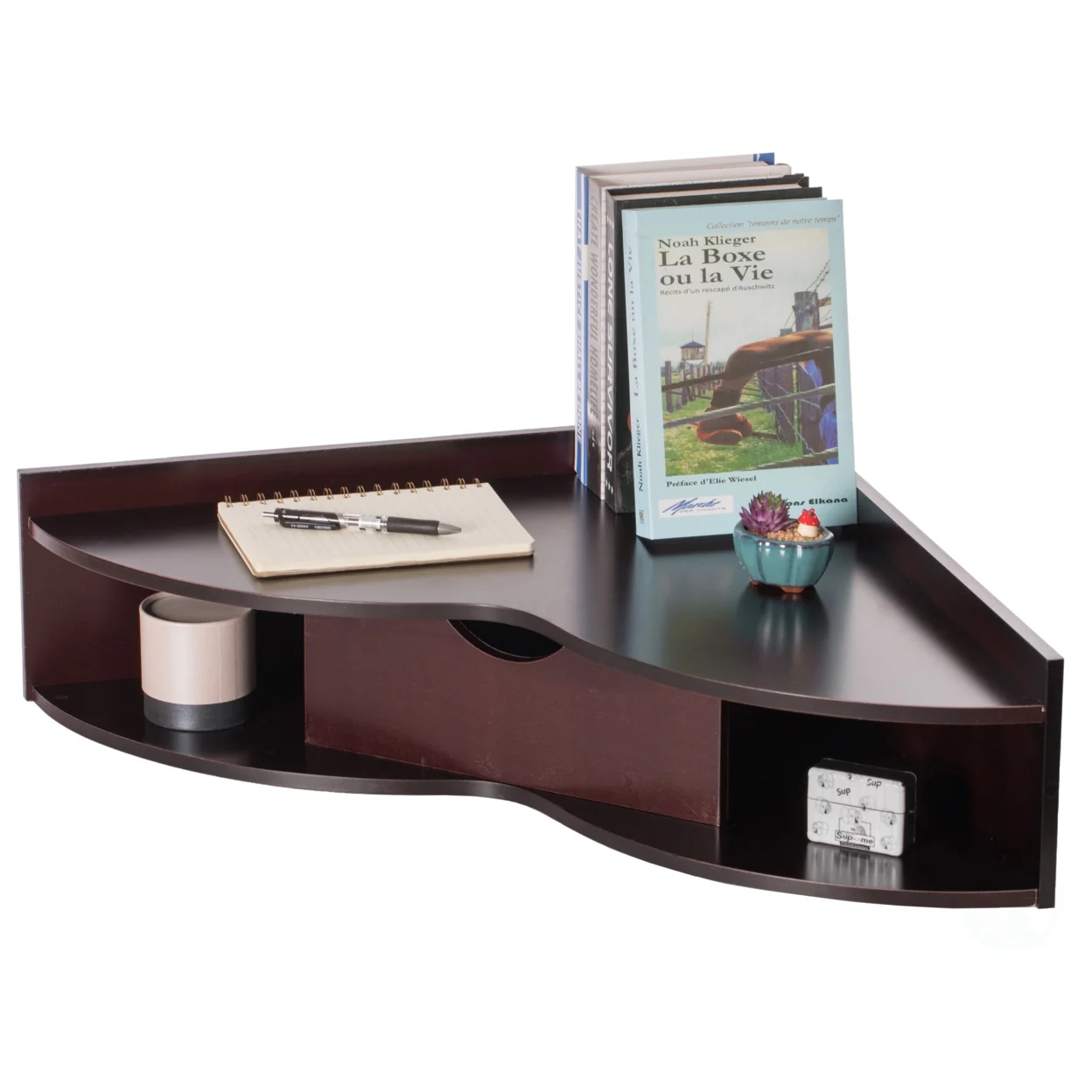 Corner Desk Heart  Shaped Wall Mounted Office Table with Drawer and Two Shelves Computer Writing Desk