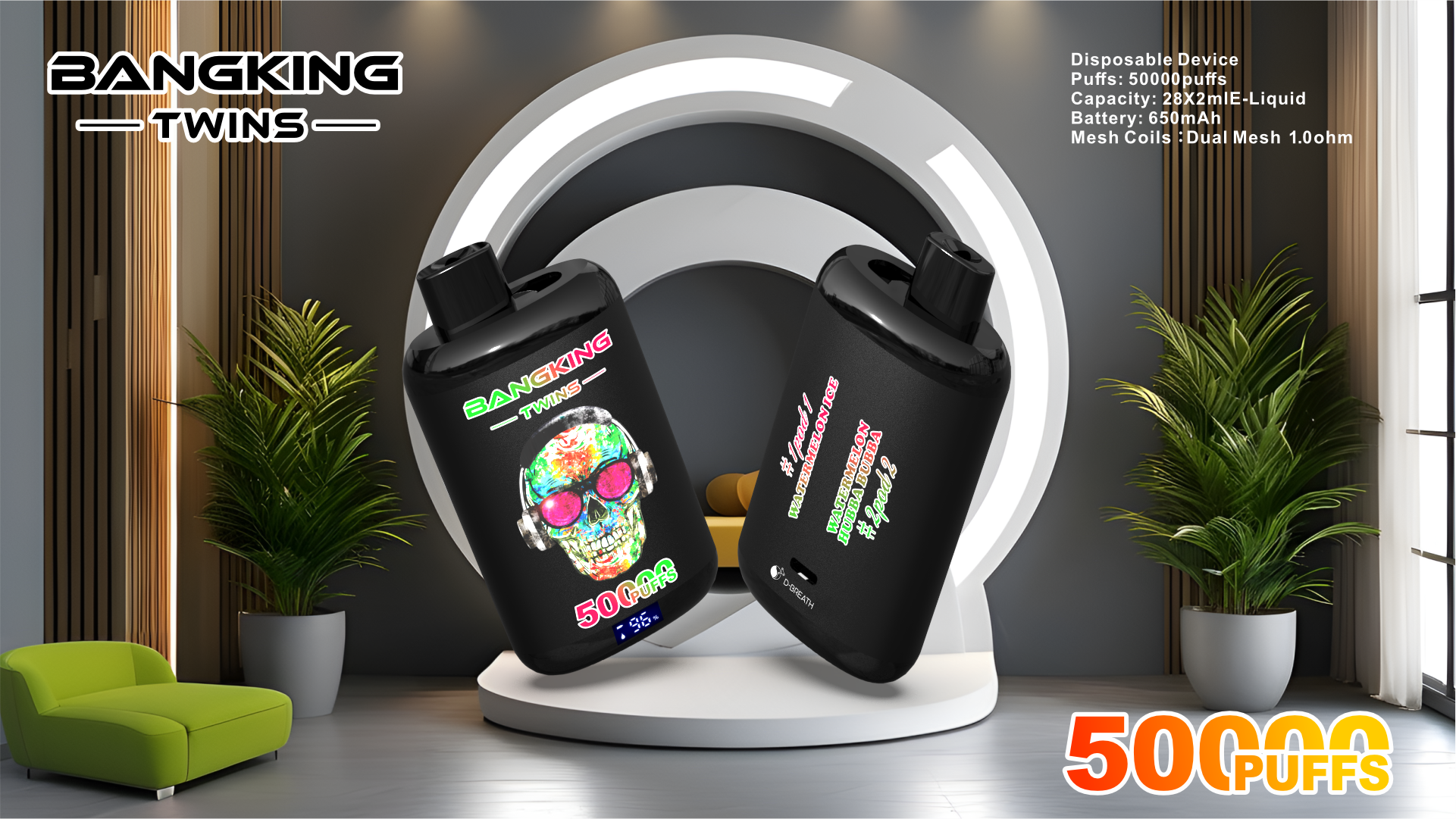 BANG King Twins 50 000 potiahnutí (2v1) | Jednorazová e-cigareta s dvoma príchuťami melónu