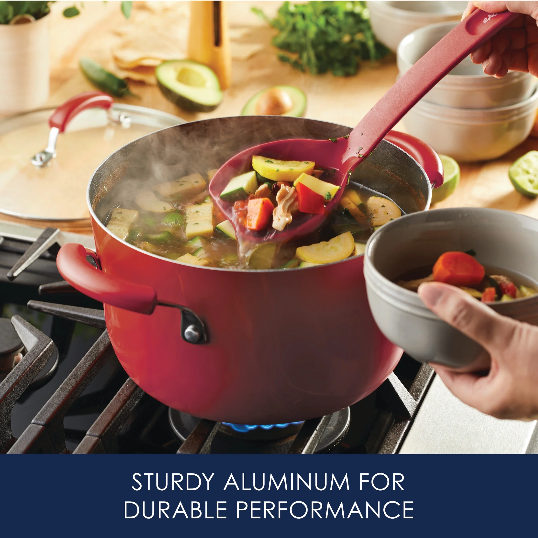 Rachael Ray 15-Piece Nonstick Pots and Pans Set/Cookware Set, Marine Blue