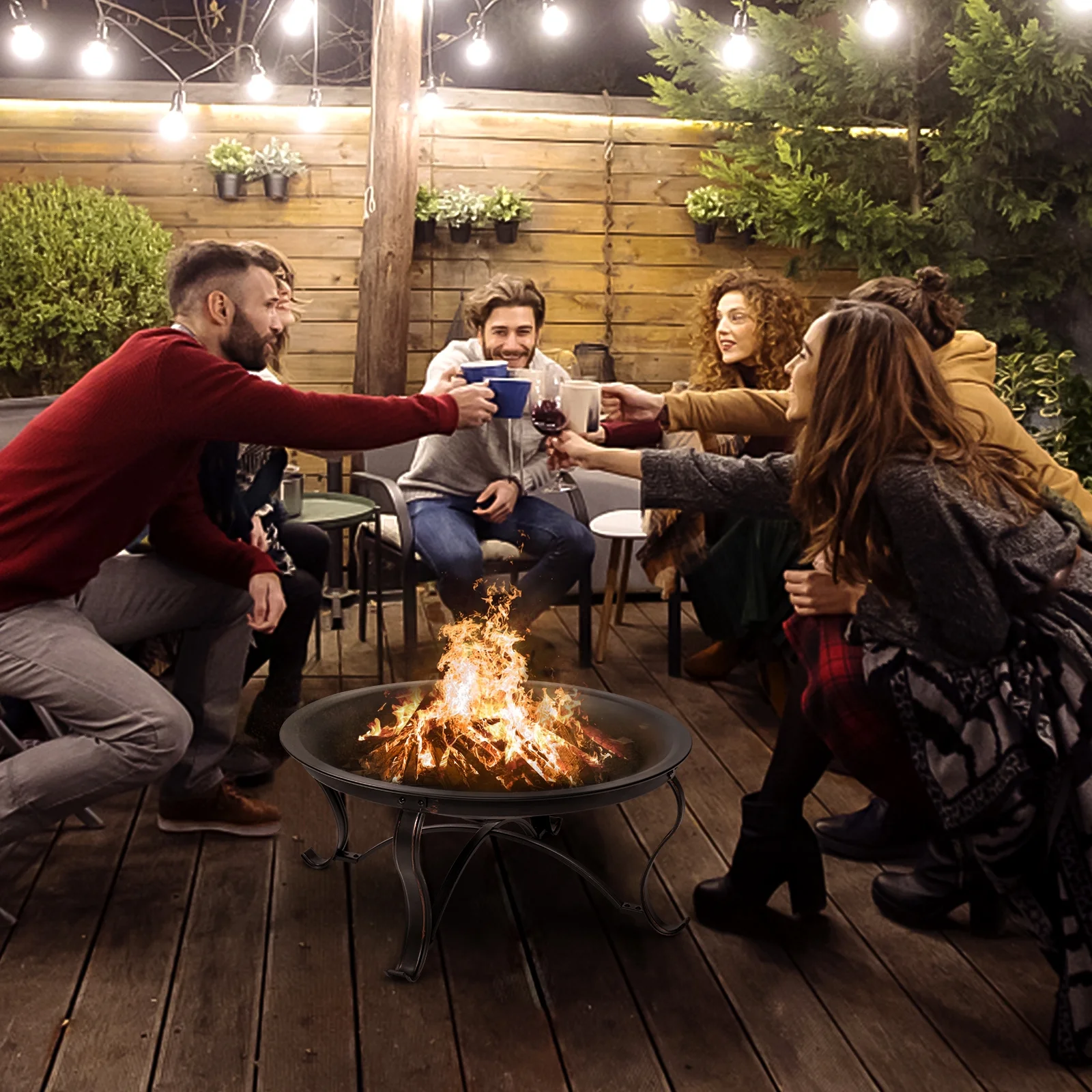 SinglyFire 30 inch Fire Pits for Outside Firepit Outdoor Wood Burning Bonfire Pit Steel Firepit Bowl for Patio Backyard Camping, with Ash Plate, Spark Screen, Log Grate, Poker