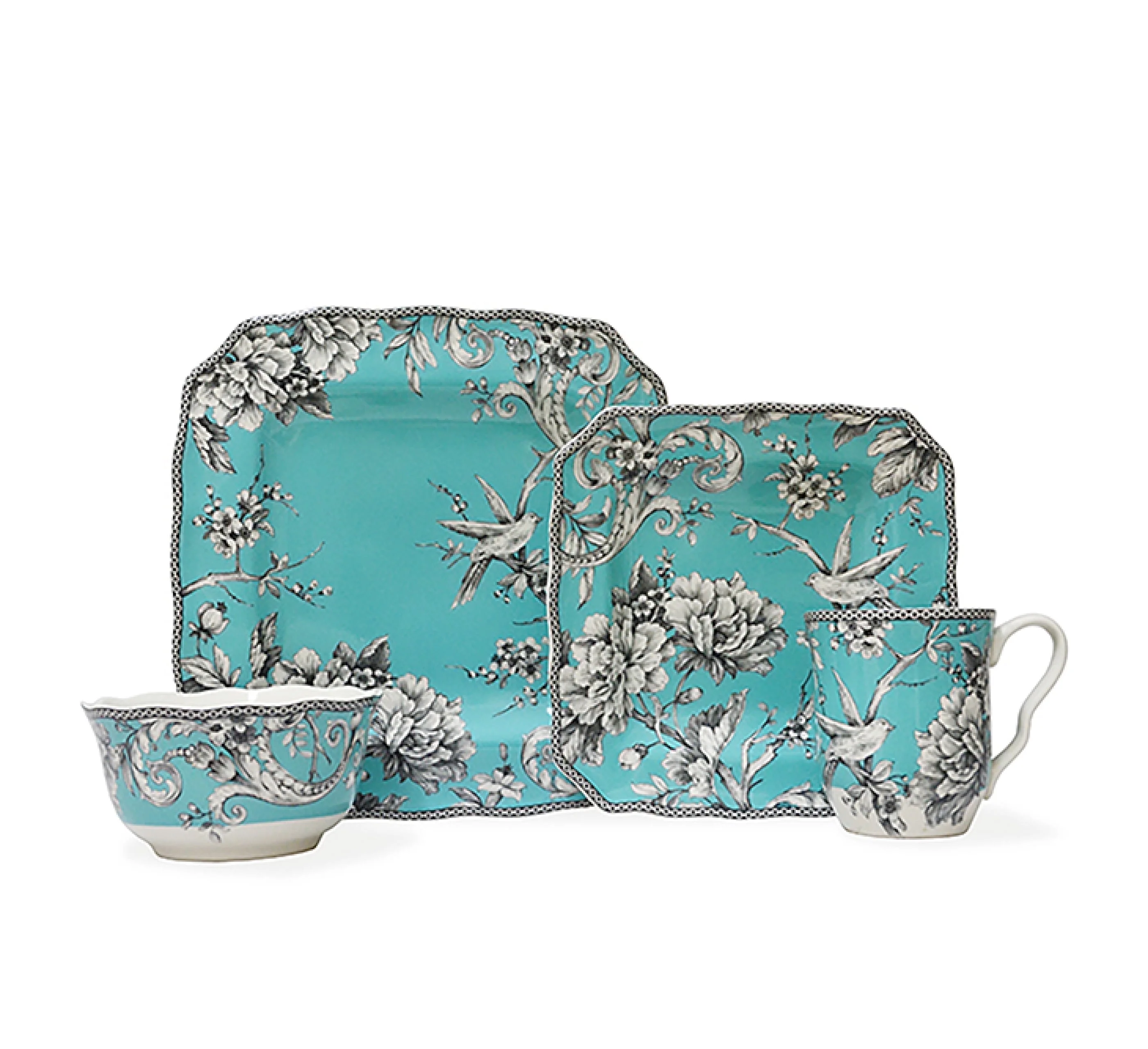 222 Fifth Adelaide Round 16-Piece Porcelain Dinnerware Set, Black Toile