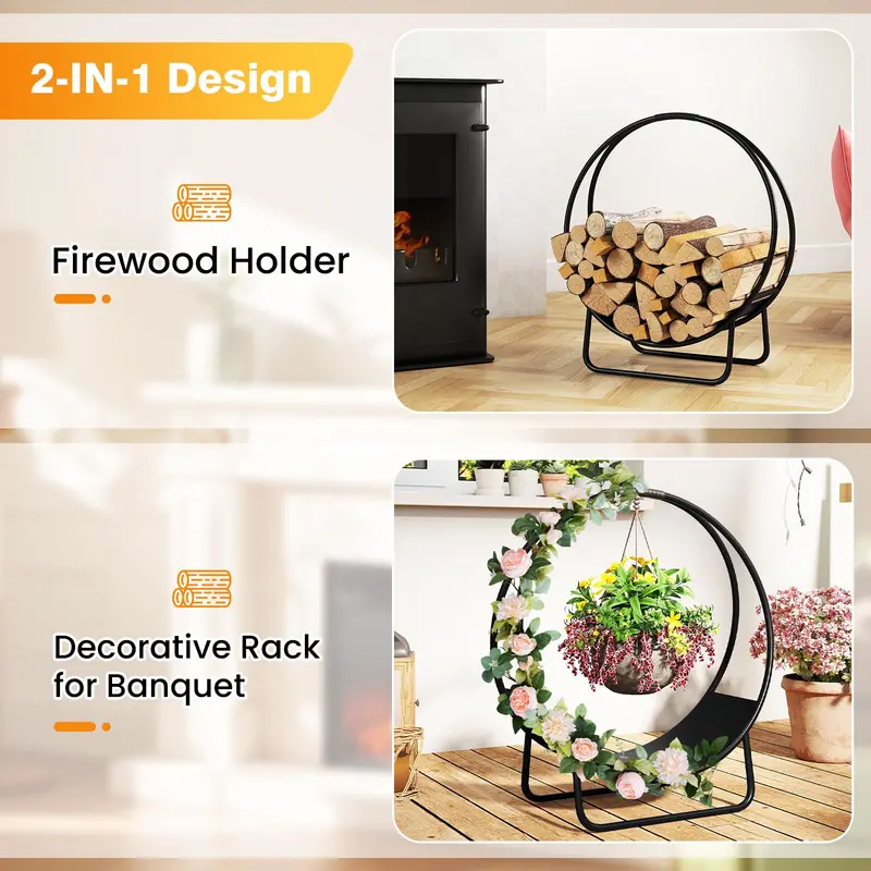 20-Inch Round Heavy-Gauge Metal Log Rack with Stand for Indoor or Outdoor Use