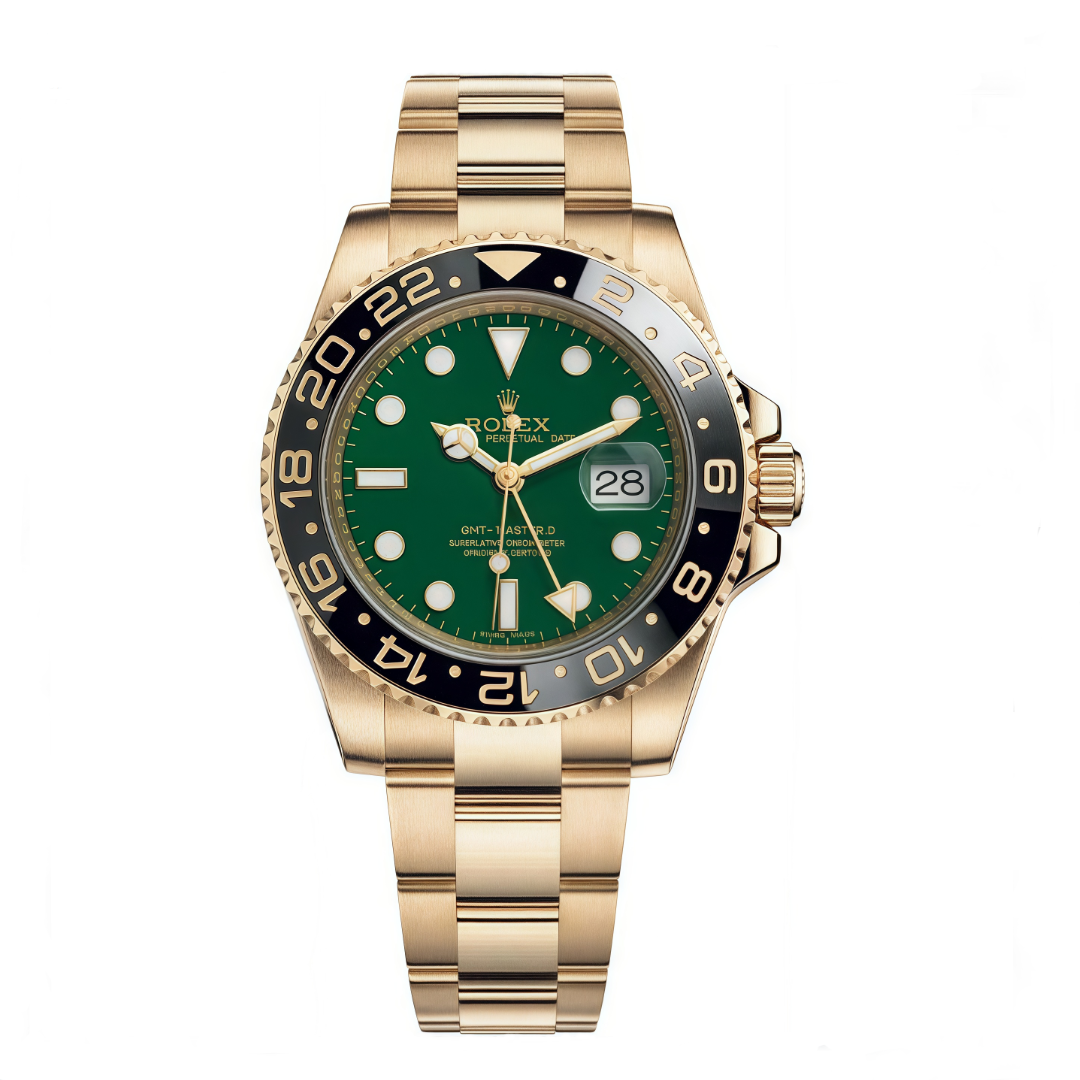 【Super Clone】Rolex 40mm GMT Master II Yellow Gold Green Dial - 116718gso