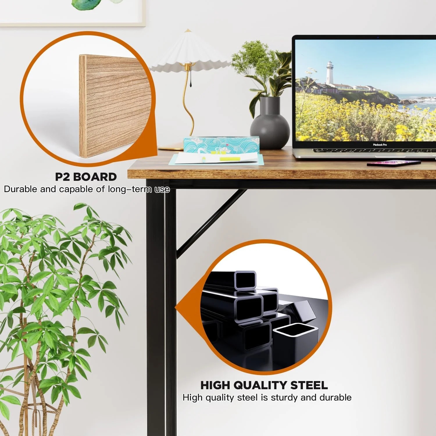 32/39/47 inch Computer Desk Study Writing Table, Adjustable feet, Modern Furniture for Home Office (1, Brown, 32 inch)
