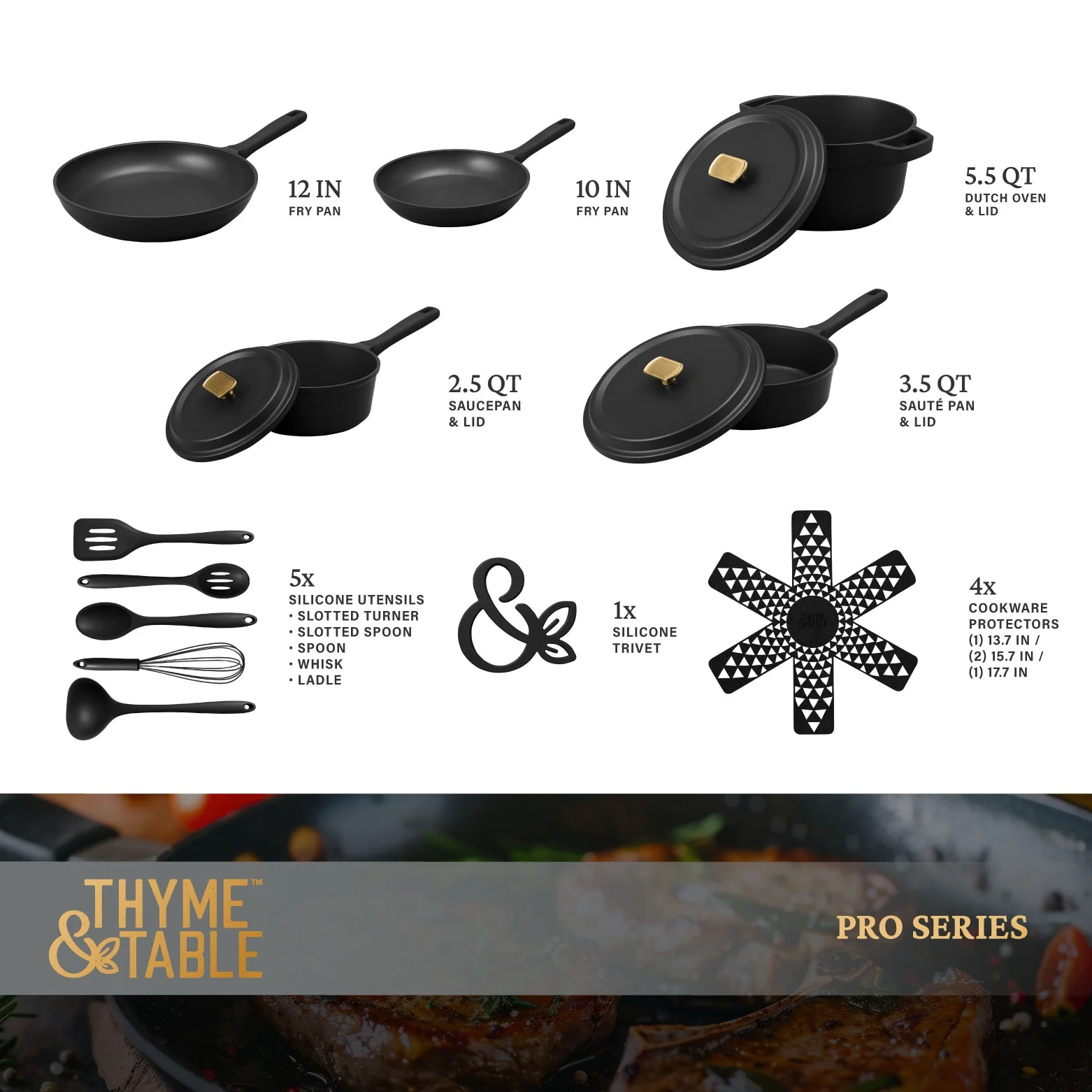 Thyme & Table 18-Piece Non-stick Diecast Cookware & Silicone Utensil Set, Pots and Pans Set - Atlantic Blue
