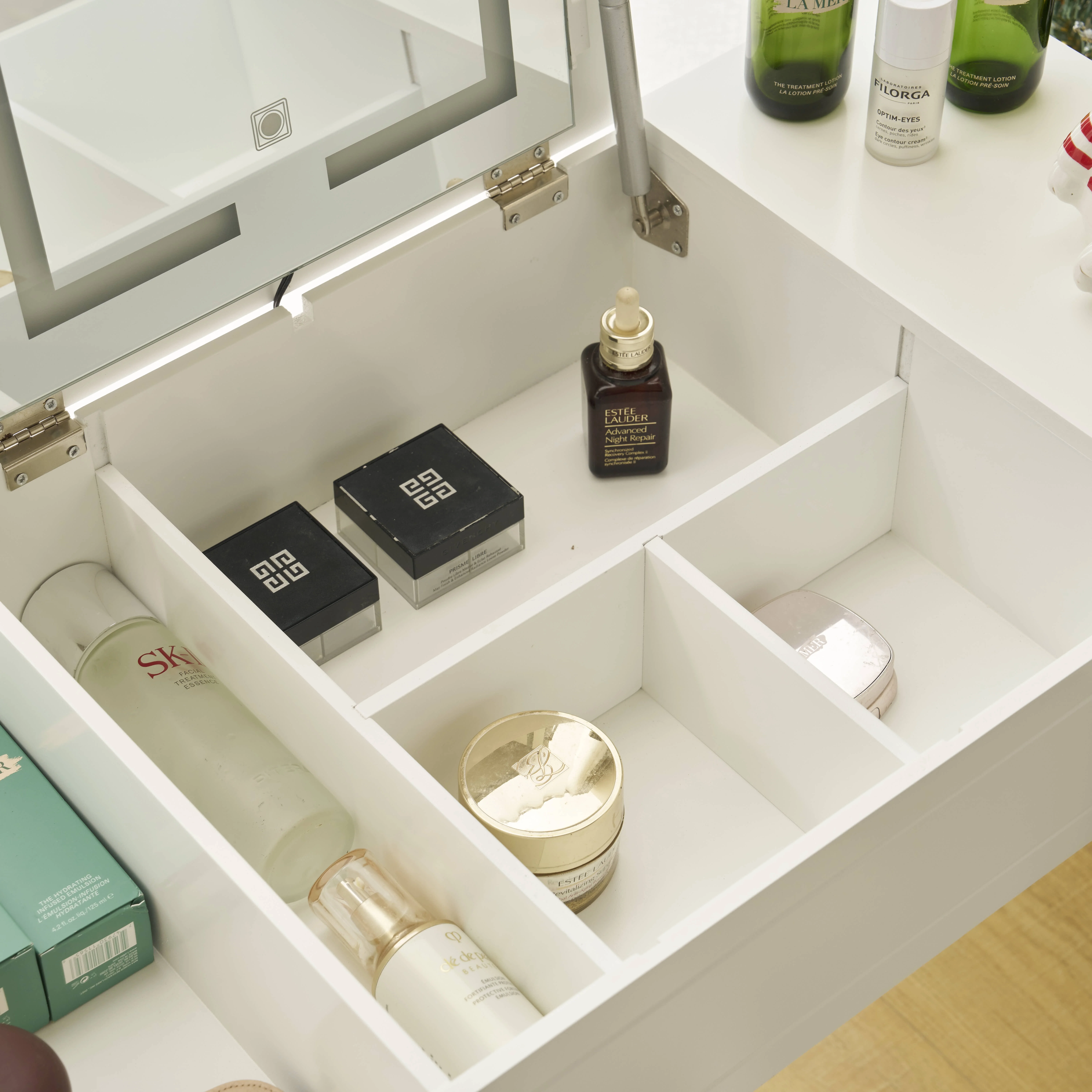 Ktaxon Vanity Set,Flip-top Mirror Dressing Table Makeup Vanity Table Writing Desk with 2 Drawers and Stool, White