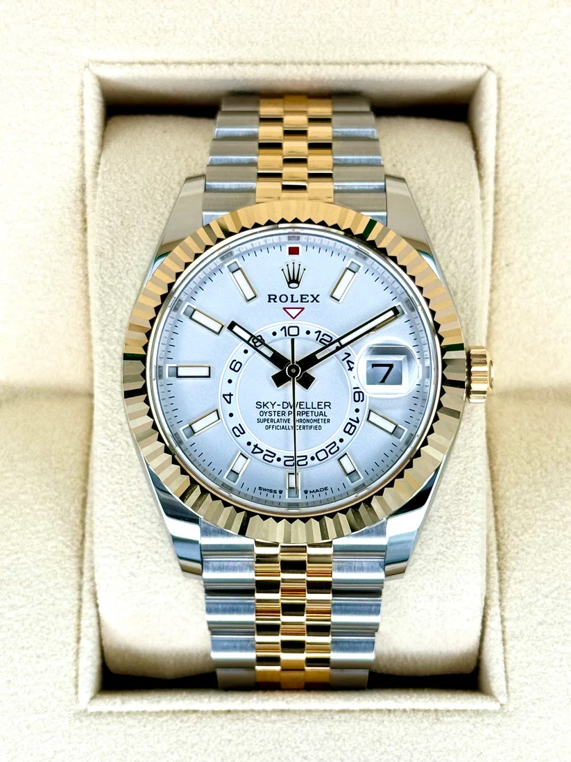 【Super Clone】RLX  Sky-Dweller 42mm Two-Tone Yellow Gold White Dial Jubilee - 336933 - New 2025