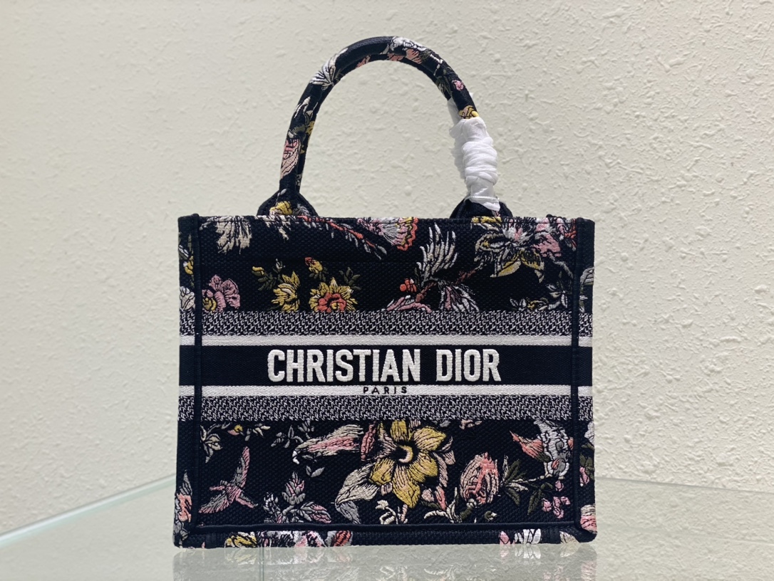Dior Book Tote Small Black Multicolor Dior Jardin Botanique Embroidery
