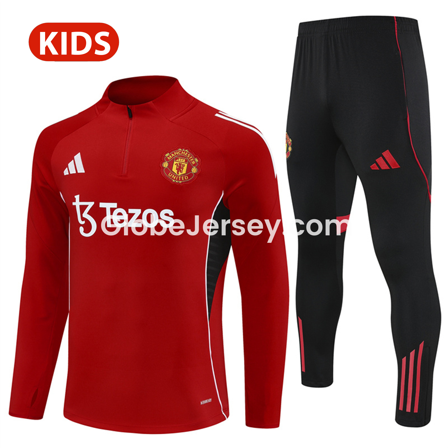 Manchester United 25-26 Kid Long Sleeves Training Set - Red Top & Black Pants