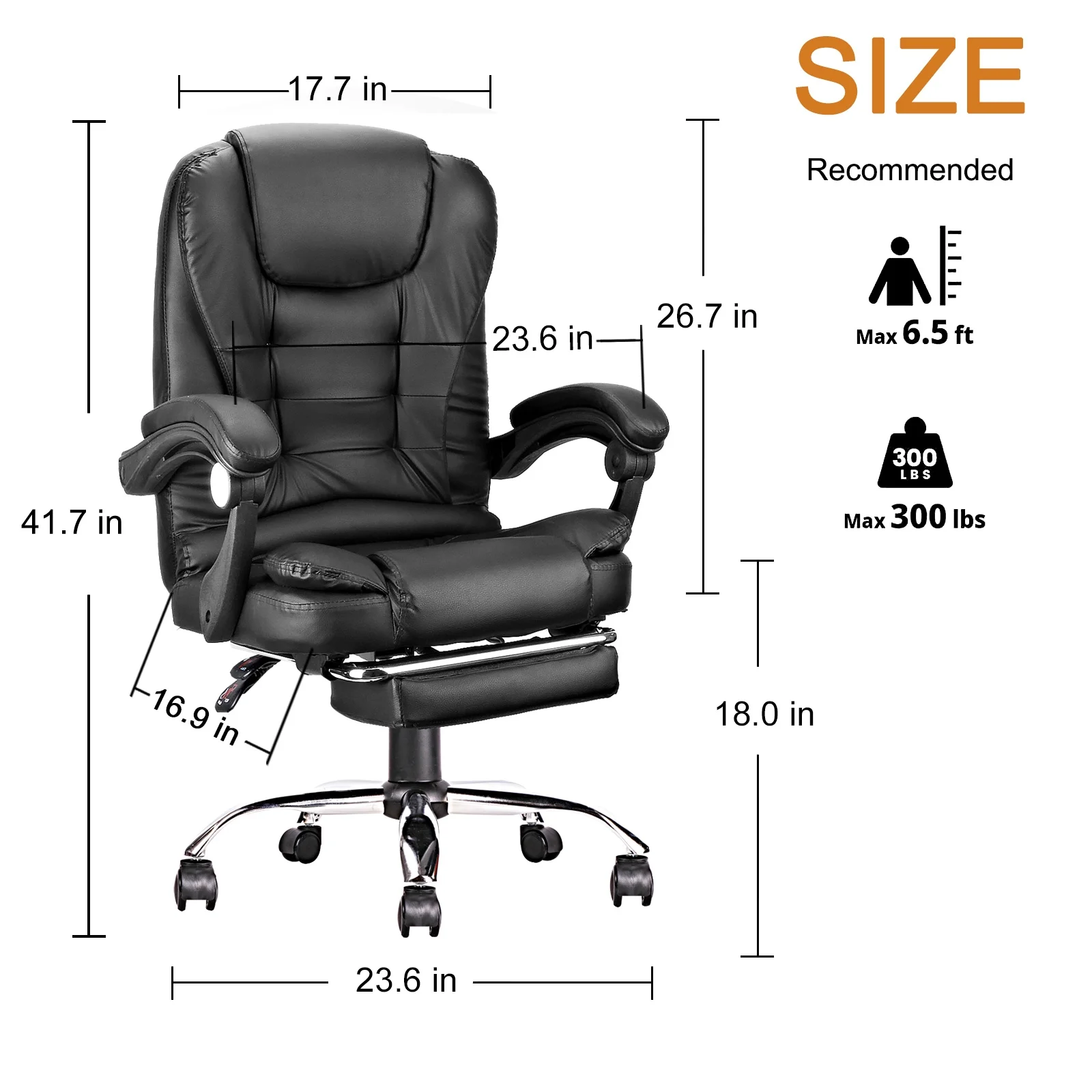 iMucci Office Chair Big High Back PU Leather Computer Desk Chair, 300lbs Heavy Duty Ergonomic Adjustable Executive Swivel Chair with Leg Rest and Lumbar Support, Black