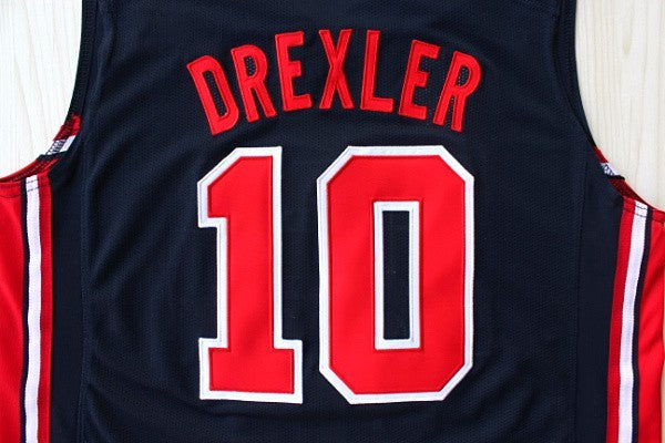 1:1 double layer solid embroidery player version Dream Team #10 Drexler blue suit