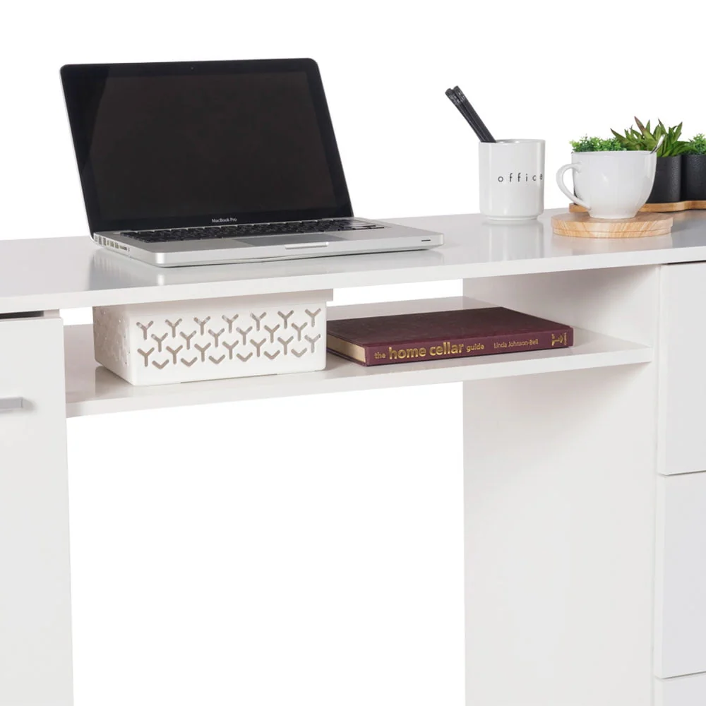 Madesa Modern Office Desk with Drawers 53 inch, Study Desk for Home Office, PC Table with 3 Drawers, 1 Door and 1 Storage Shelf (White)
