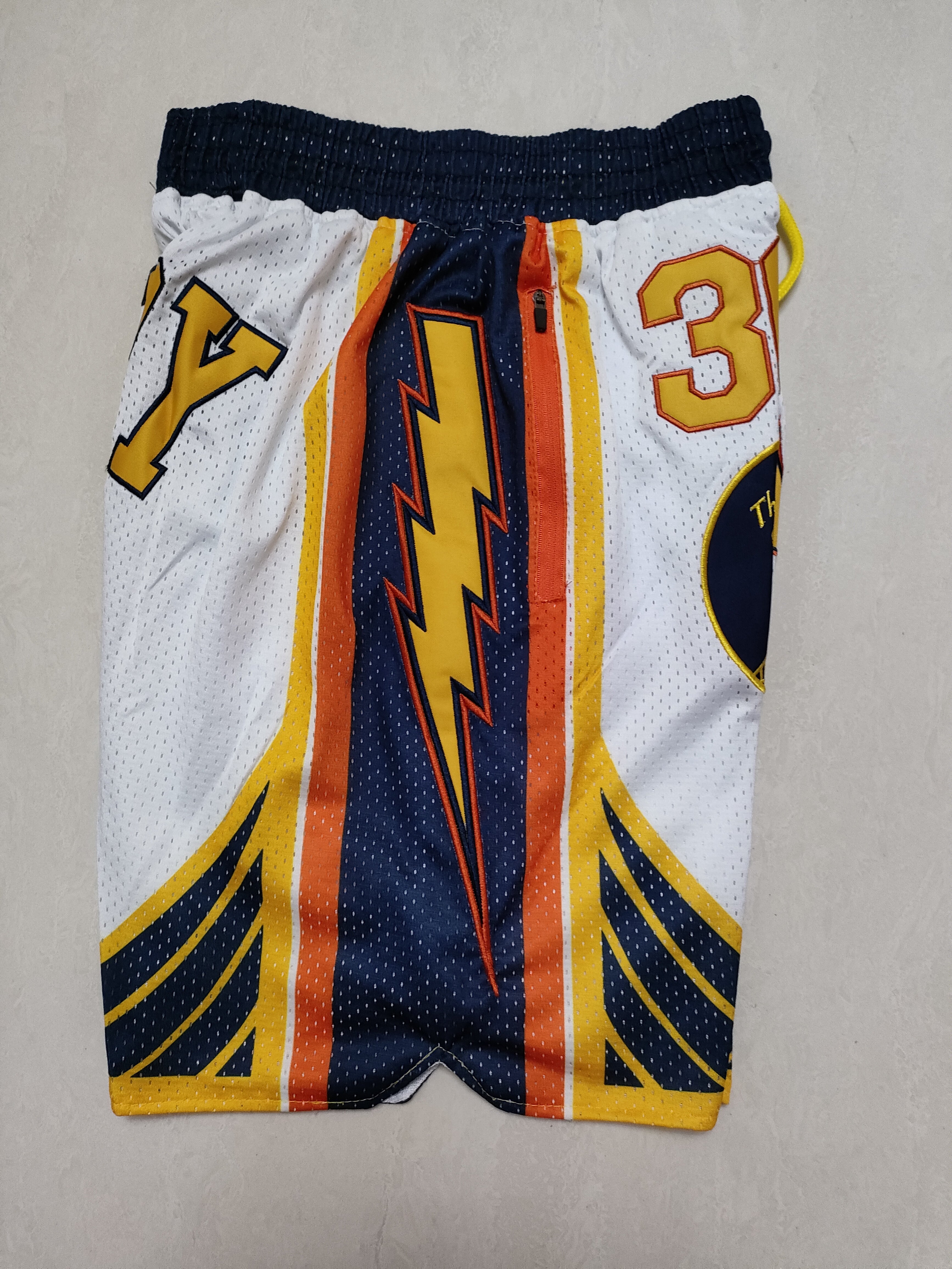 Golden State Warriors White Curry Championship Full Density Embroidered Pocket Shorts