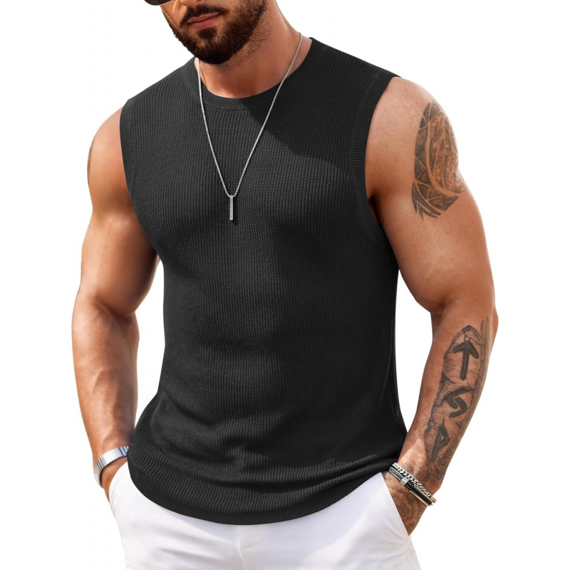 Men's Casual Knitted Tank Tops Crew Neck