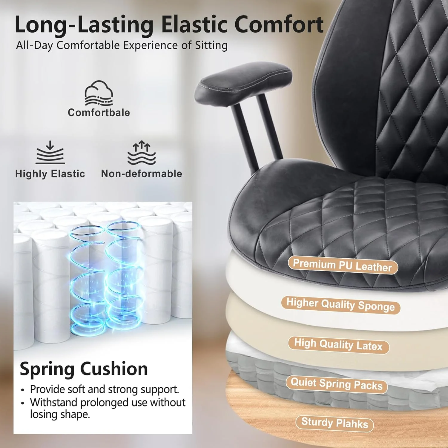 QW Home Office Desk Chair Office Rubber Casters Ergonomic Computer Chair with Lumbar Support Adjustable Height Rolling Swivel Executive Task Armrests Chair??? Brown Leather