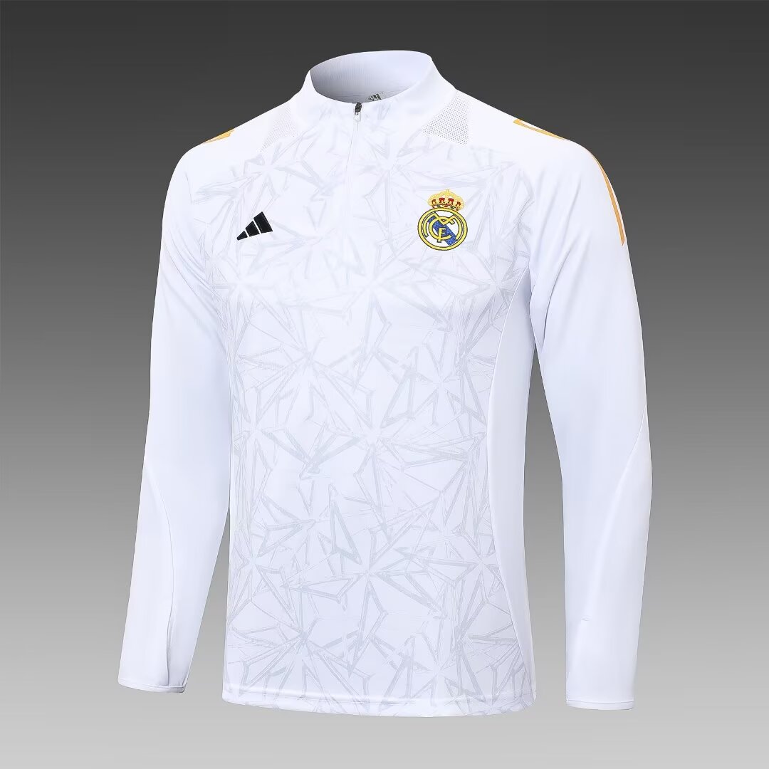 2024/2025 Real Madrid Half-Pull Training Suit White Football Shirt 1:1 Thai Quality