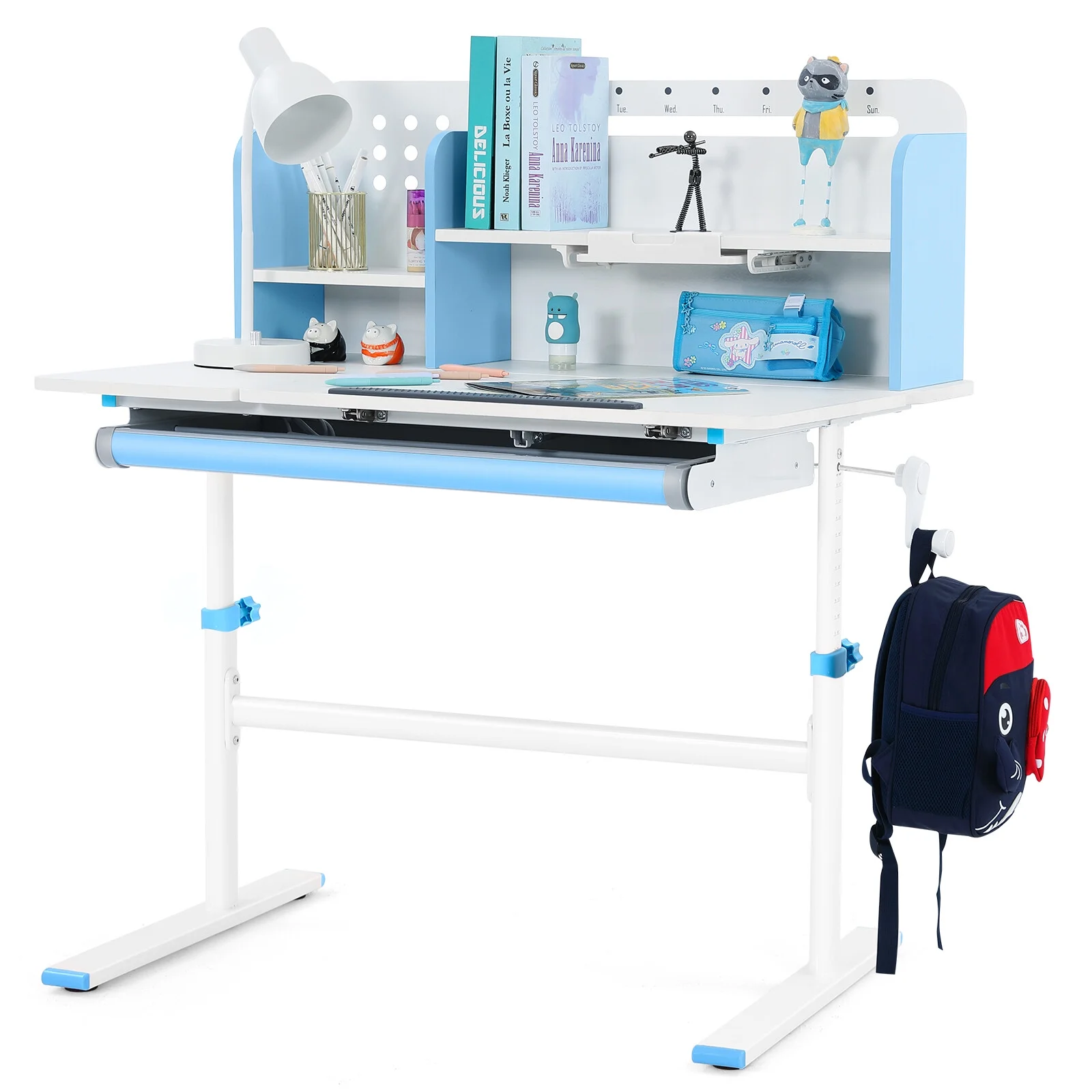Adjustable Height Ergonomic Kids Study Desk & Chair Set Children Students Drafting Table Home School with Shelf,Drawer(Gray)