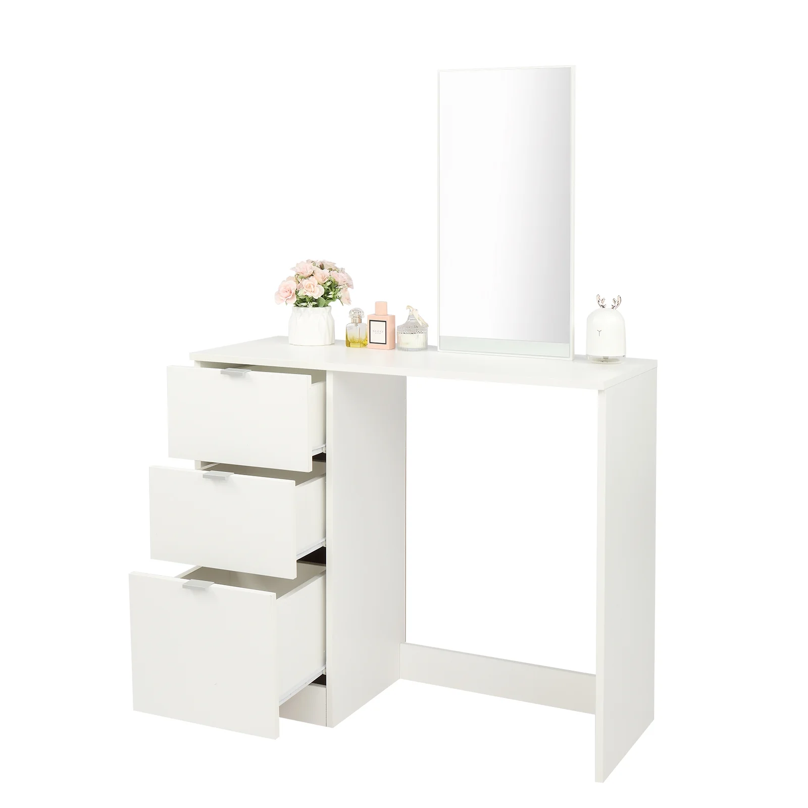 Ktaxon Vanity Set with 3 Color Lighted Mirror, Makeup Table with 6 Drawers, Dressing Table Makeup Desk with Stool,White