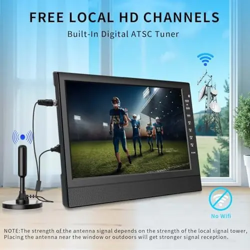 12-Inch HD Portable TV – Compact Digital Tuner with HDMI & USB Ports for RV. Kitchen. or Travel