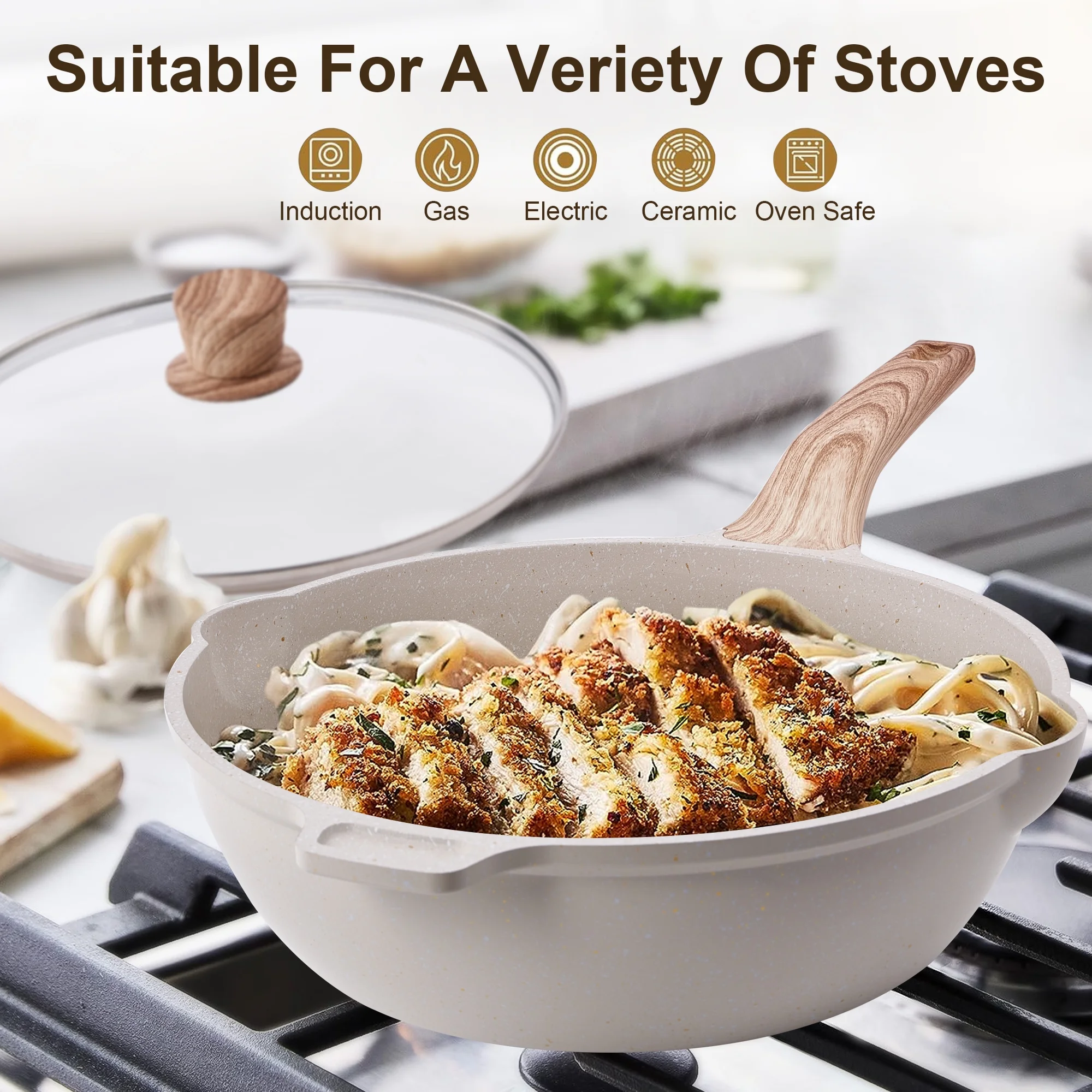 Caannasweis 10 Pieces Nonstick Cookware Sets Kitchen Induction Pots and Pans with Baking Pan Set