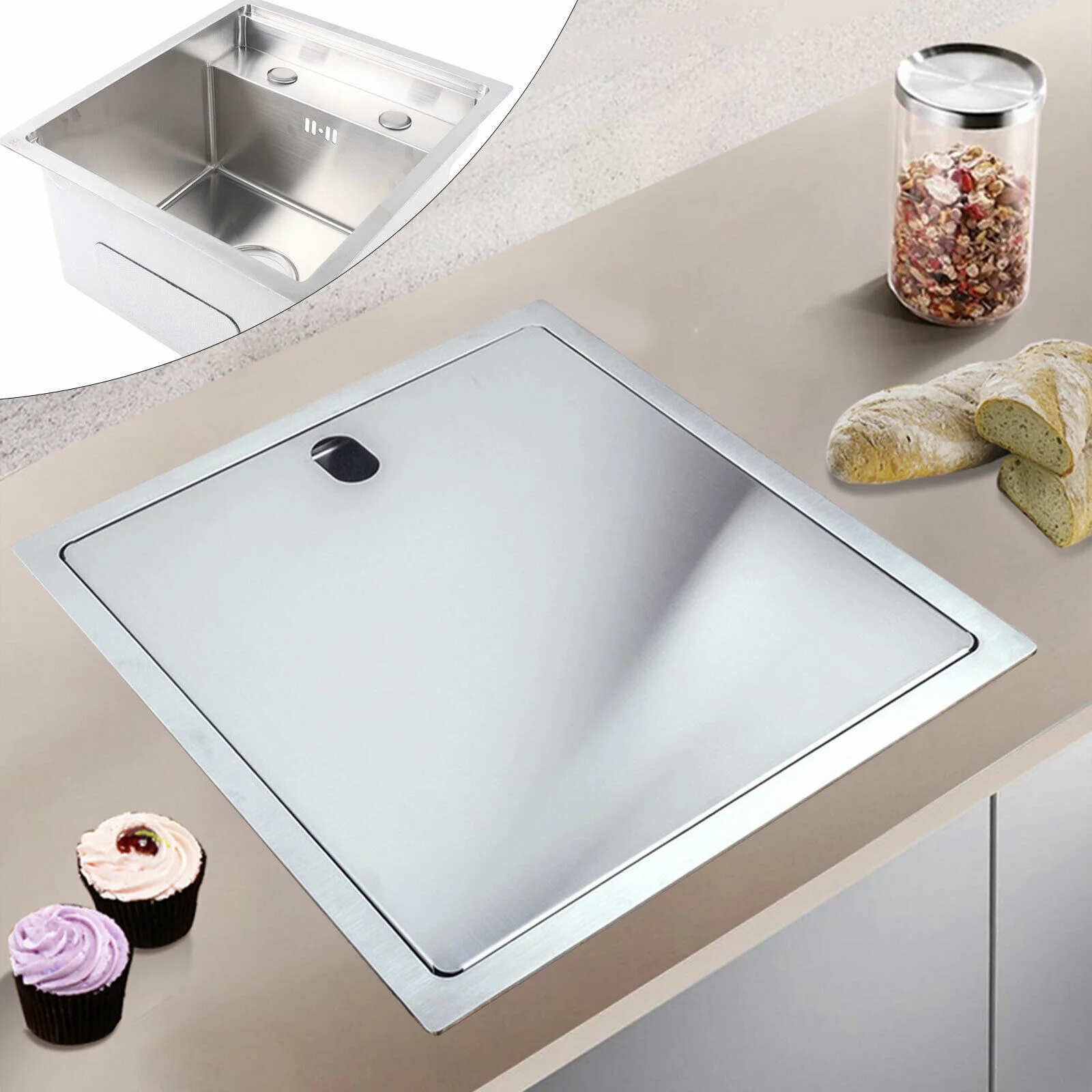 Hidden Kitchen Sink Stainless Small Size Single Bowl Bar Sink with Folding Faucet
