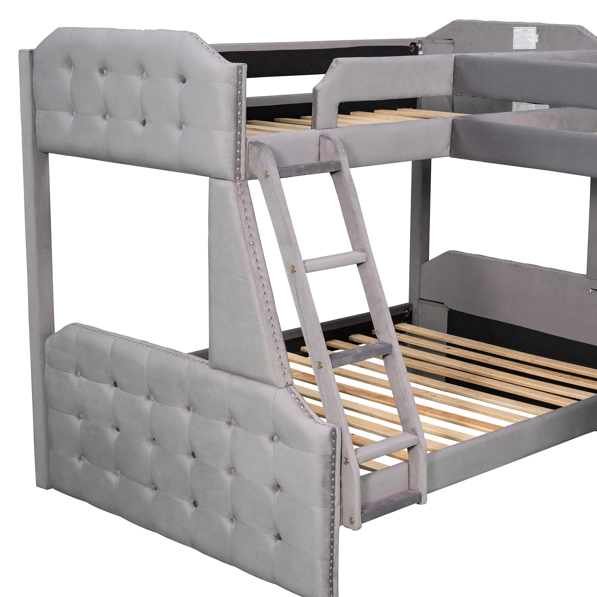 EUROCO Upholstery L-Shaped Twin over Full Bunk Bed and Twin Loft Bed with Desk for Kids Bedroom, Gray