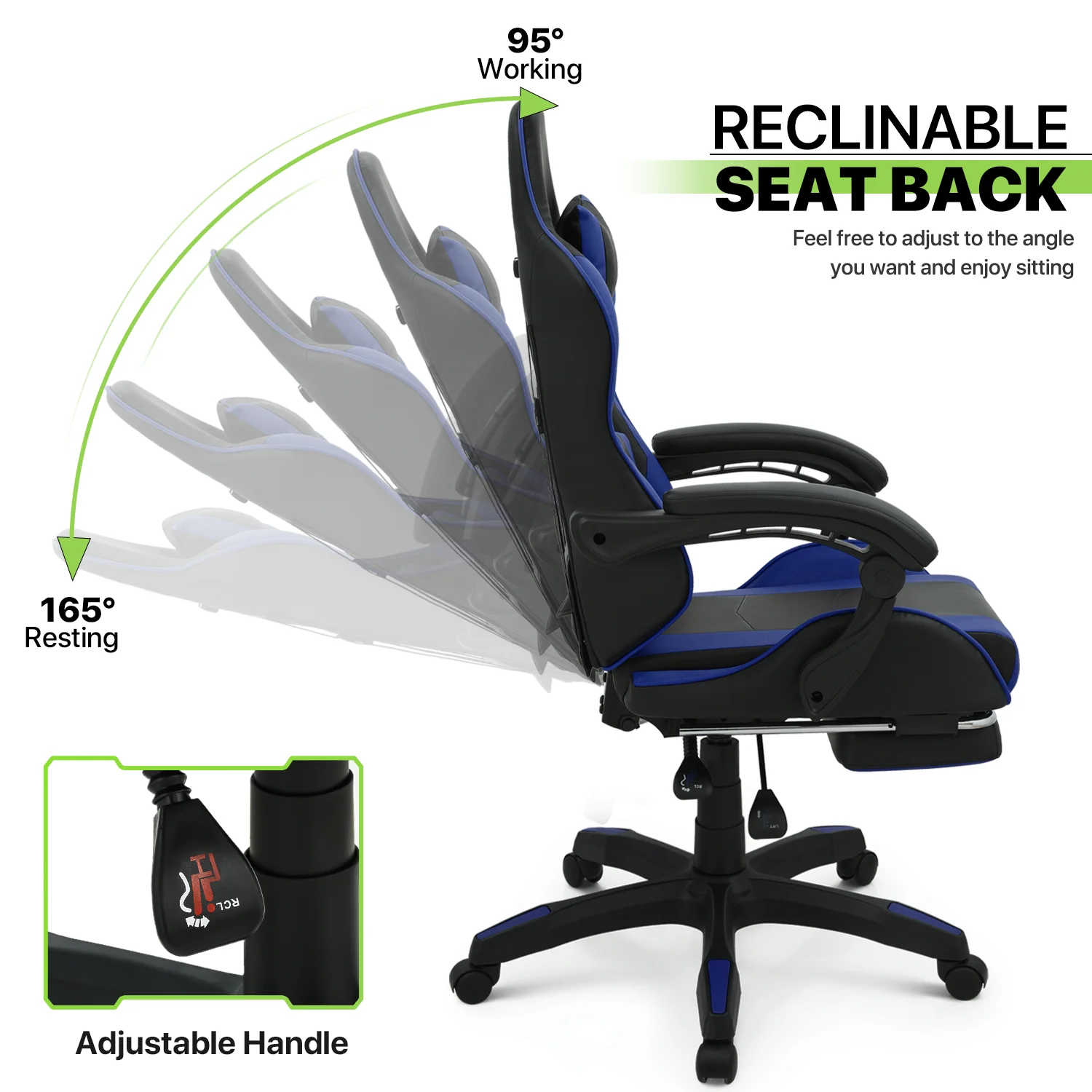 Magshion Adjustable Gaming Chair, Ergonomic PC Computer Seat with Headrest and Lumbar Support for Adults Teens Desk Chair, Black