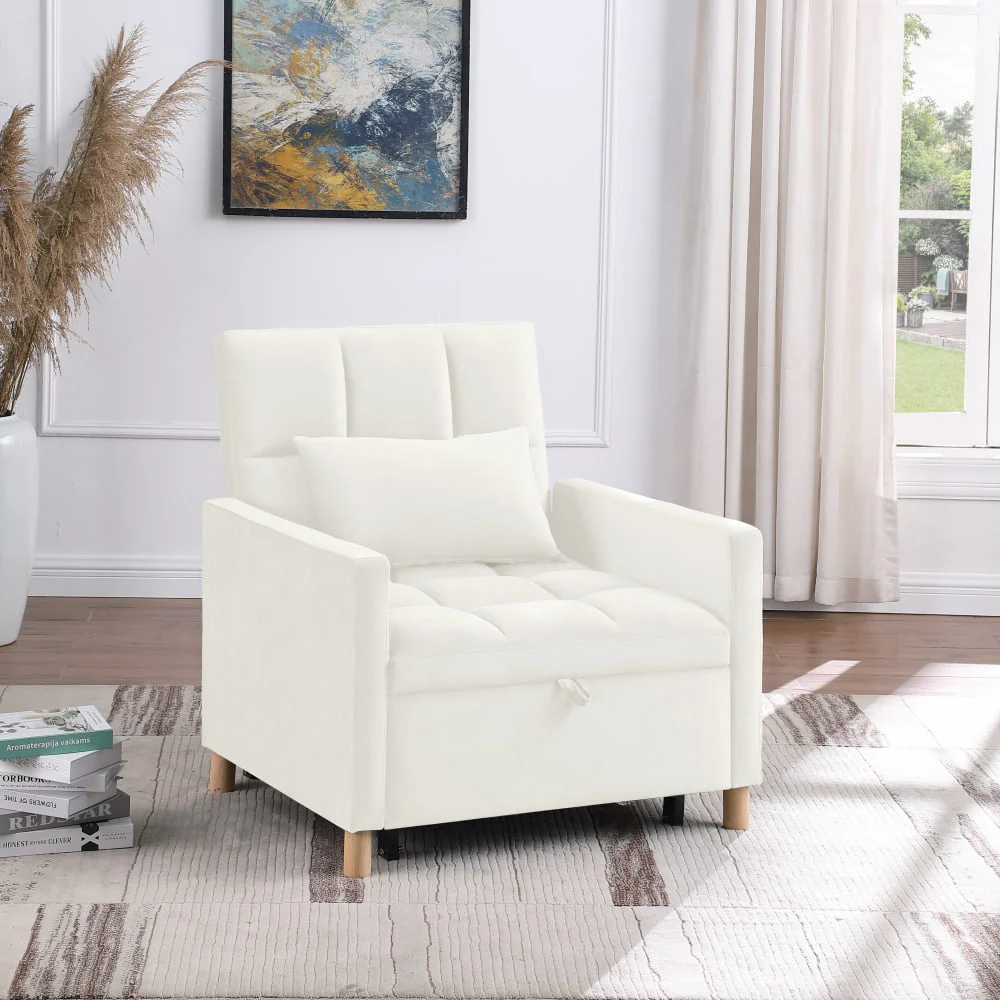 Sleeper Sofa Chair Bed,3-in-1 Convertible Sleeper Bed Chair,Folding Bed with Adjustable Backrest with Pillow,Multi-Functional Sleeper Chair for Living Room Dorm Apartment,Bedroom Office,Beige