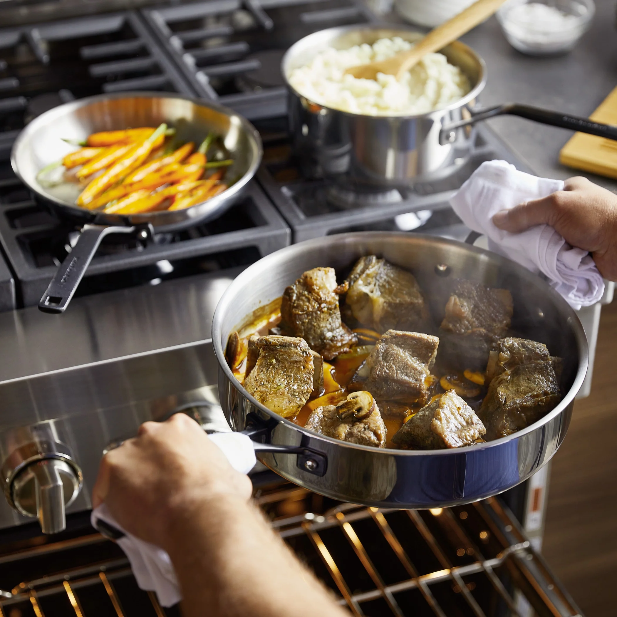 KitchenAid 5-Ply Clad 10 Pcs Stainless Steel Cookware Induction Pots and Pans Set, Dishwasher Safe, Metal Utensil, Broiler and Oven Safe to 500��F, Polished Stainless Steel