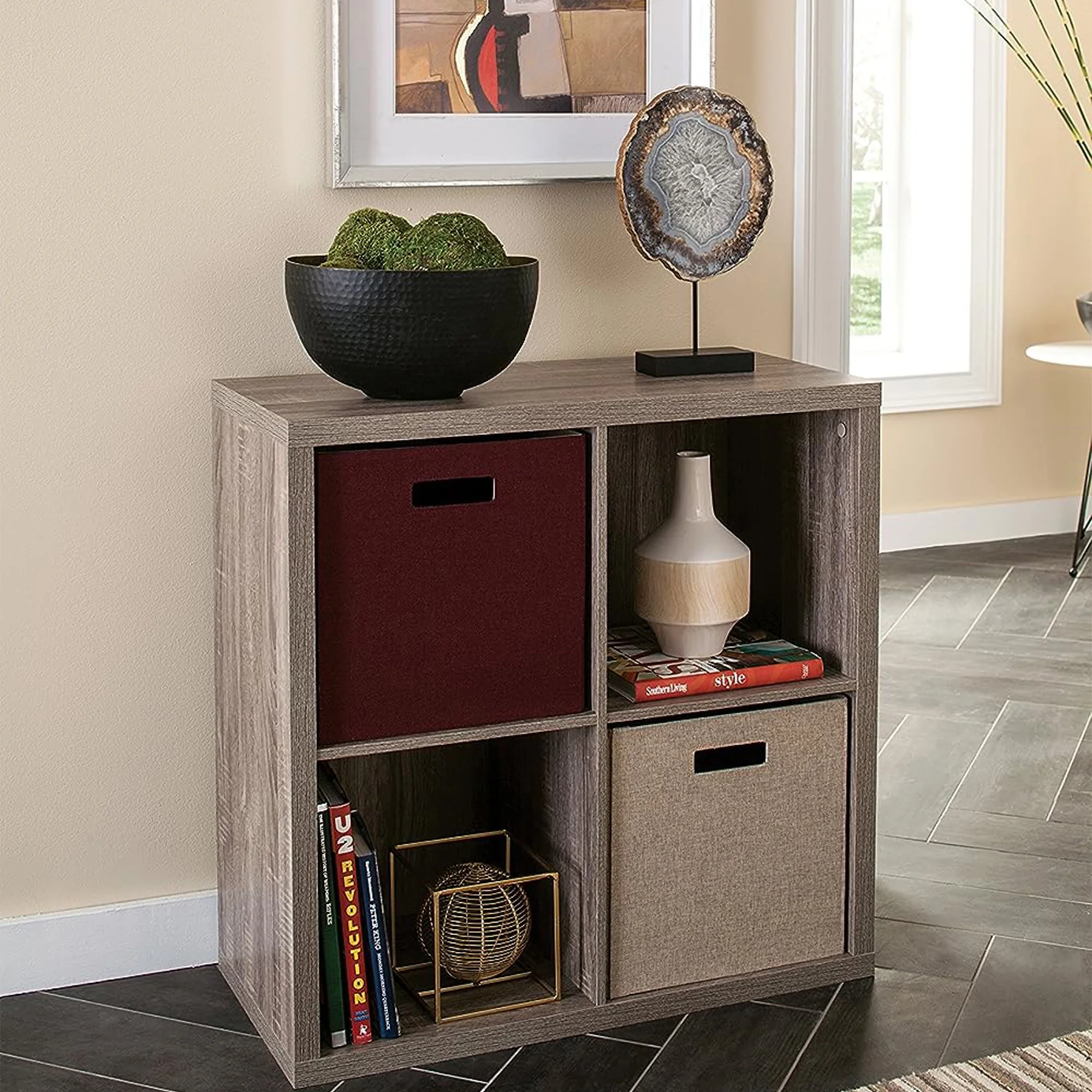 ClosetMaid 4 Cube Storage Shelf Bookshelf Organizer with Back Panel, Gray