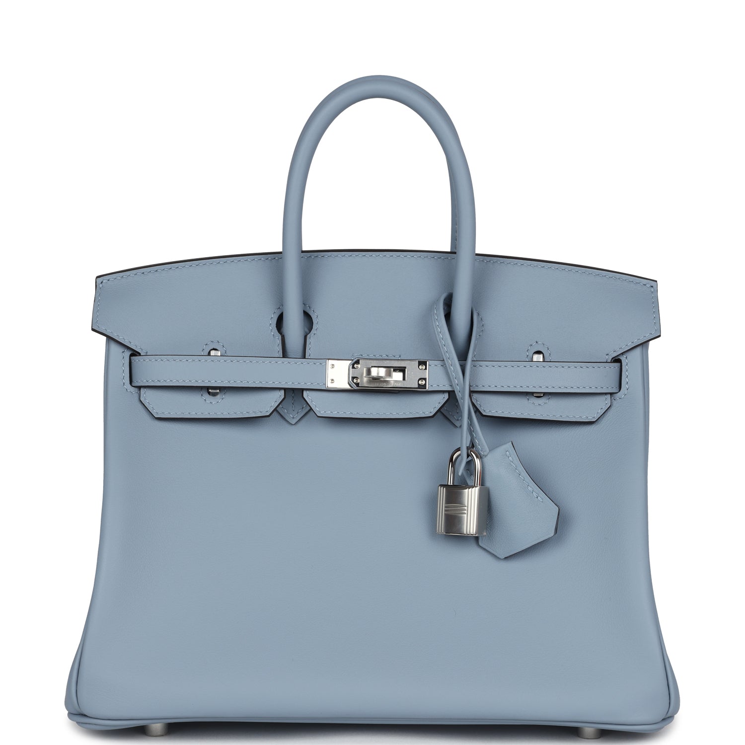 Birkin 25 Bleu Lin Swift Palladium Hardware