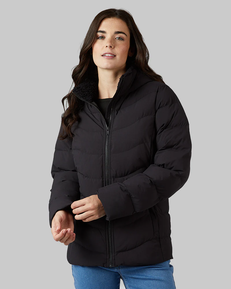 WOMEN'S MIDWEIGHT SHERPA-COLLARED PUFFER