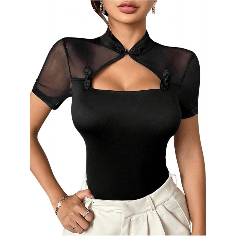 Women's Mock Neck Low Cut Sheer Short